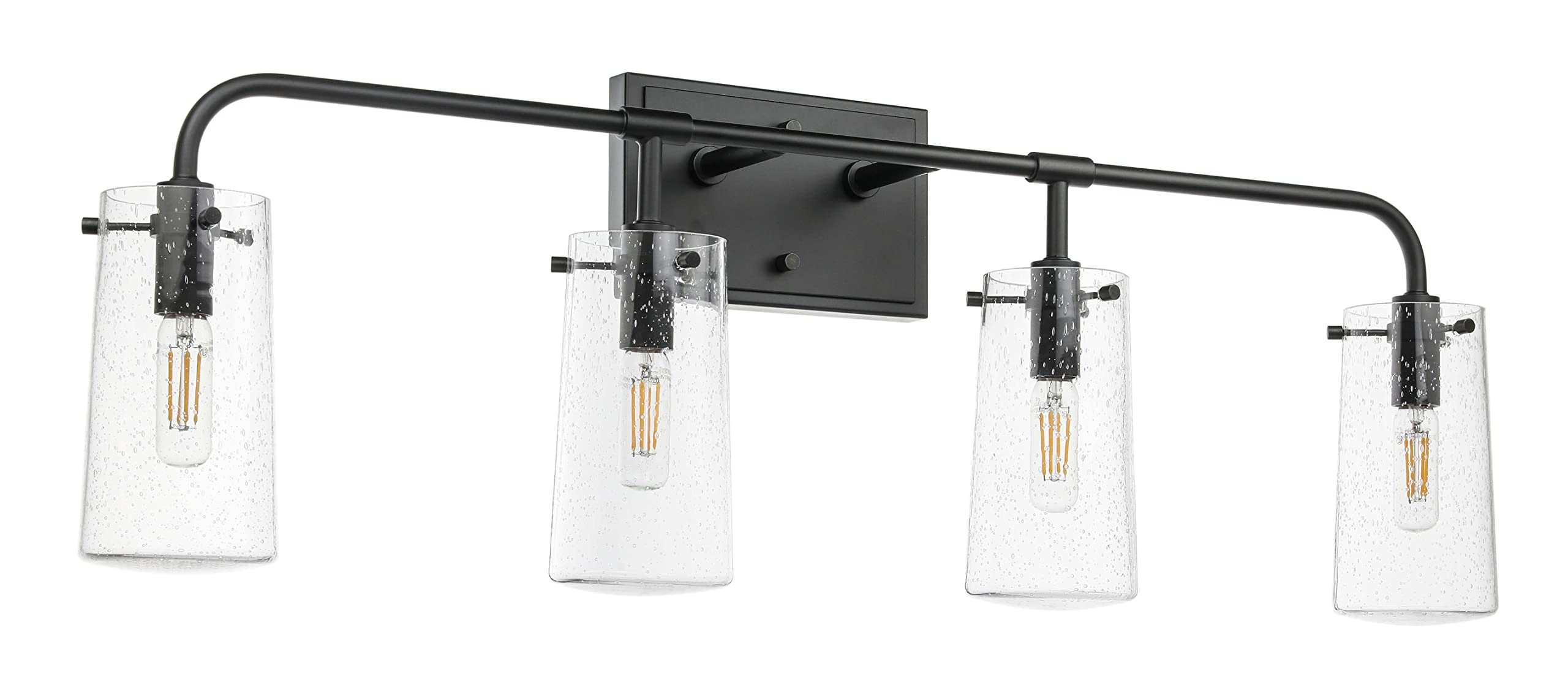 XiNBEi Industrial 4-Light Bathroom Vanity Light Fixture - Black Wall Mounted Mirror Lighting with Clear Seeded Glass Shade (Model XB-W1283-4-MB) - Perfect for Modern Farmhouse, Industrial Style Bathrooms and Powder Rooms