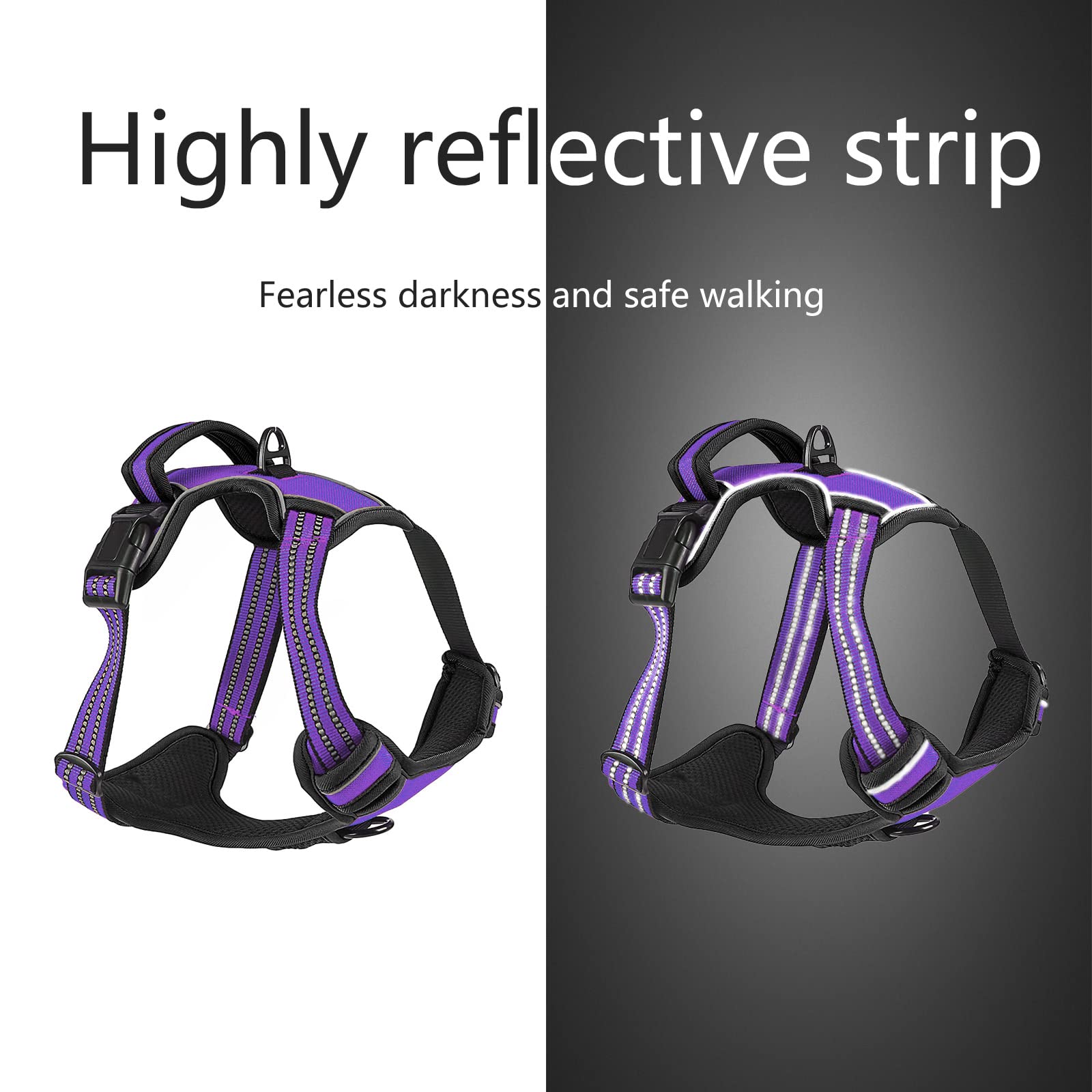No Pull Dog Harness for Small Medium Large Dogs - Adjustable Reflective Pet Vest with Front Clip & Padded Design - Easy Control Handle for Outdoor Training, Walking & Hiking (Purple) - Perfect for Daily Walks, Jogging & Pet Adventures
