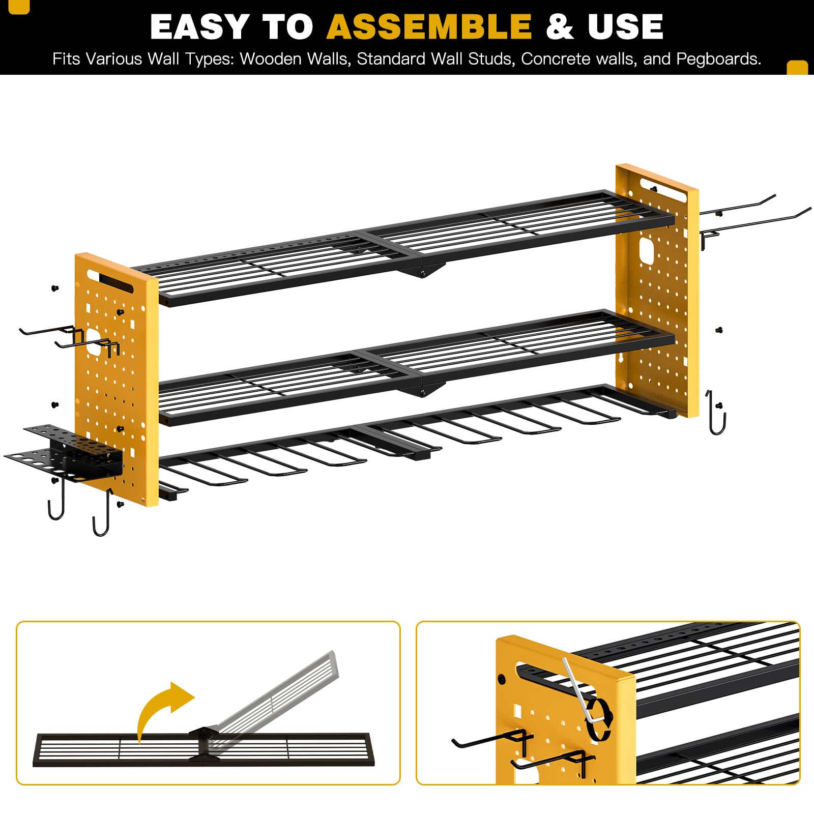 Heavy Duty Wall Mount Power Tool Organizer - 3-Tier Cordless Drill Hanger Storage Rack with 8 Drill Holders (Yellow) | Perfect for Garage, Workshop & DIY Tool Organization