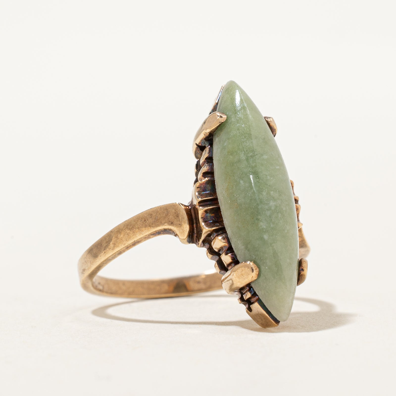 Marquise Cabochon Jade Navette Ring - 3.00ct Oval Green Gemstone Vintage Jewelry - Size 6 - Perfect for Bridal, Engagement, Anniversary & Special Occasion Gifts
