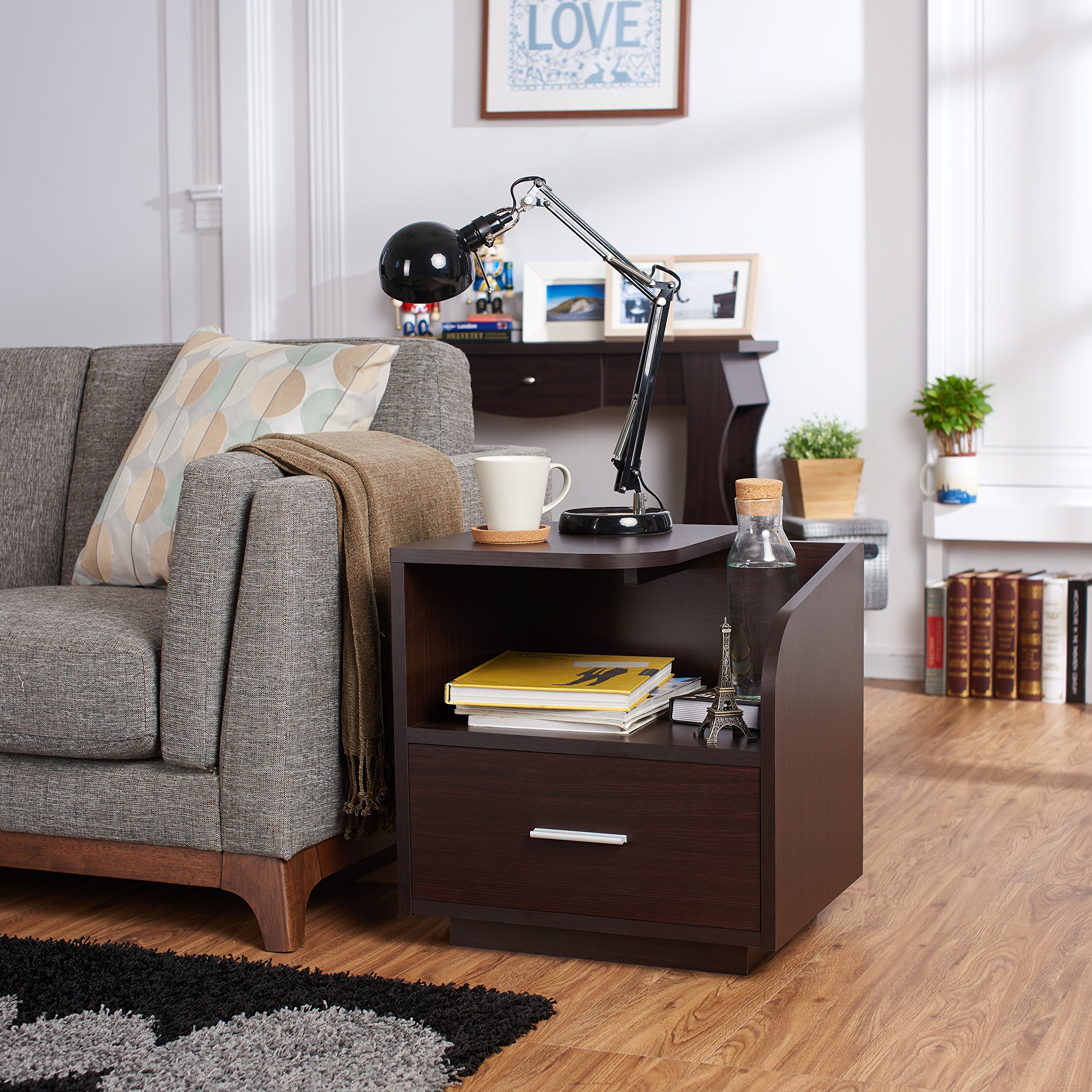 Furniture of America Chard Modern Wood Nightstand with 1 Drawer - Walnut Finish Bedside Table for Living Room, Bedroom & Office