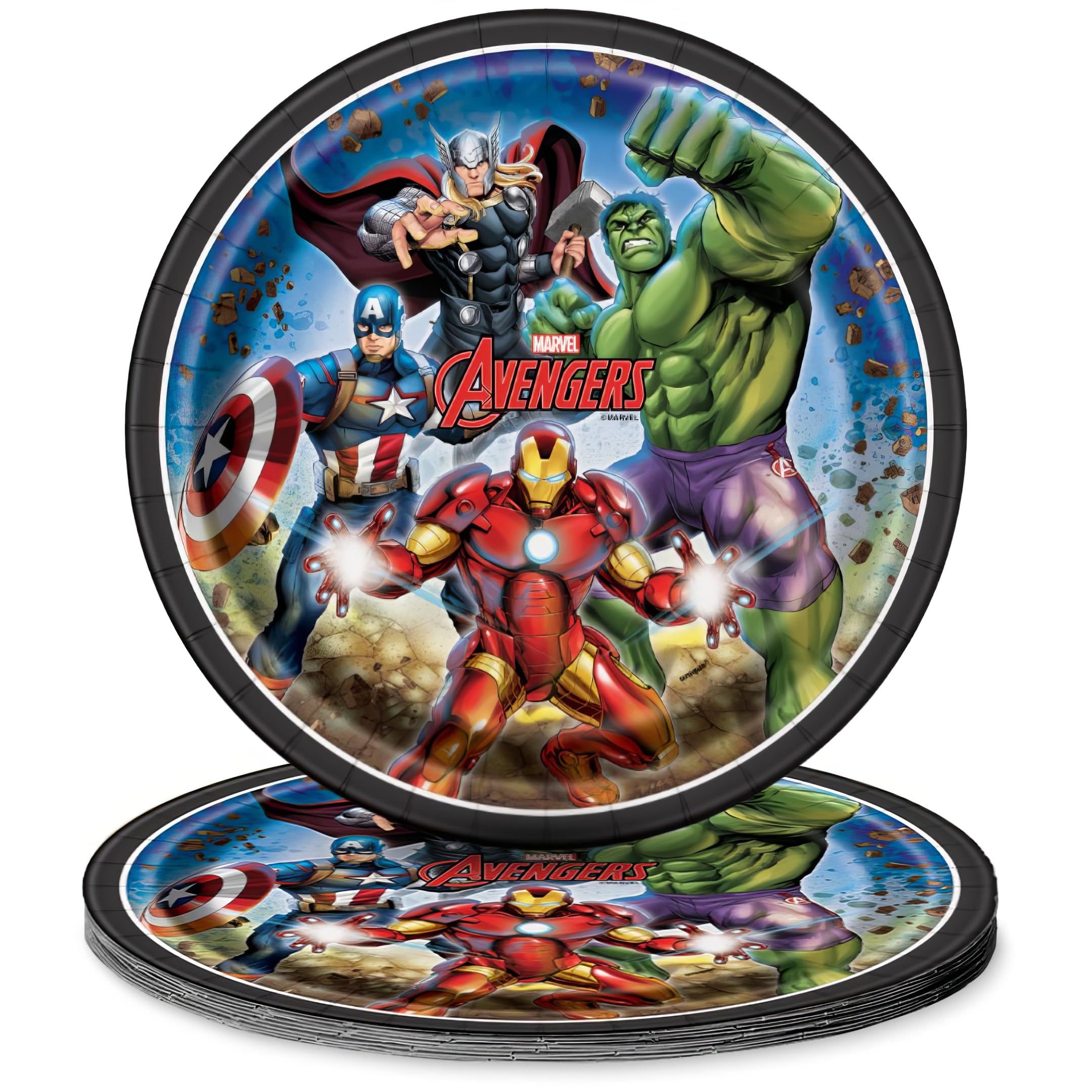Avengers Round Paper Dinner Plates 9 Inch - 8 Pack | Superhero Themed Disposable Party Plates for Kids Birthday, Movie Night & Themed Events