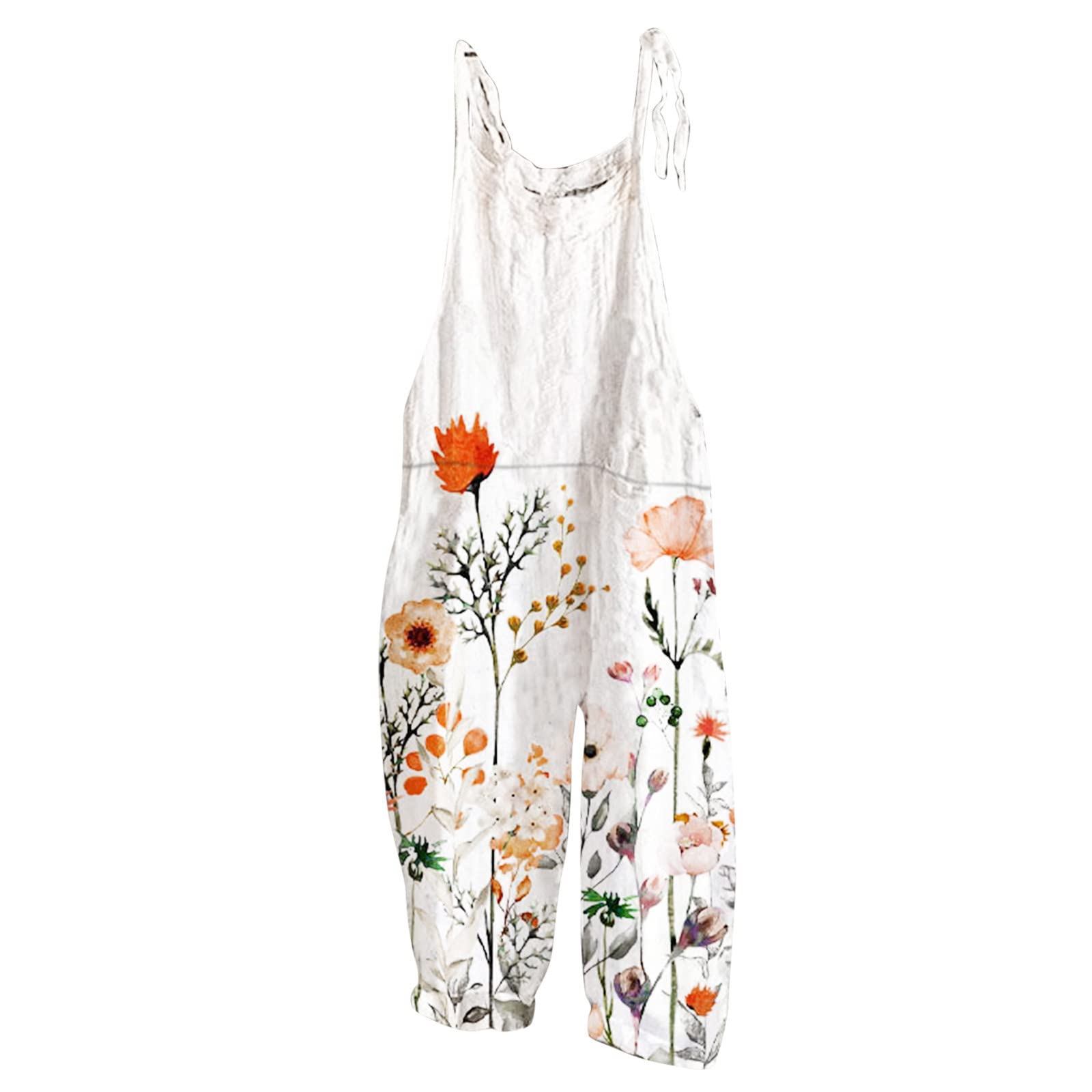 Women's Strappy Loose Fit Casual Graphic Jumpsuit with Pockets - Trendy One Piece Coverall for Women 2022 | Perfect for Summer Outings, Beach Trips & Casual Streetwear