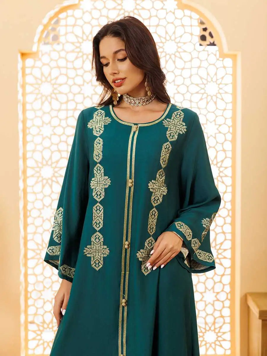 Elegant Eid Caftan Dress for Women - Traditional Middle Eastern Kaftan with Embroidery - Perfect for Eid Celebrations, Weddings & Special Occasions