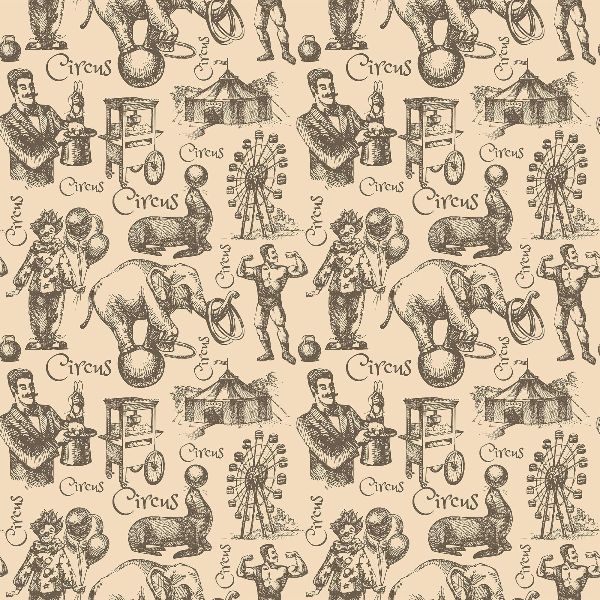 Tan Circus Children's Peel and Stick Removable Wallpaper 0156 - Fun Nursery Decor for Kids' Rooms & Playrooms