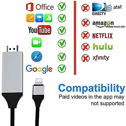 Apple MFi Certified Lightning to HDMI Adapter Cable - 2K Digital AV Sync Converter for iPhone iPad iPod - 6.6ft Plug & Play (Black) - Watch Movies & Presentations on TV/Monitor/Projector