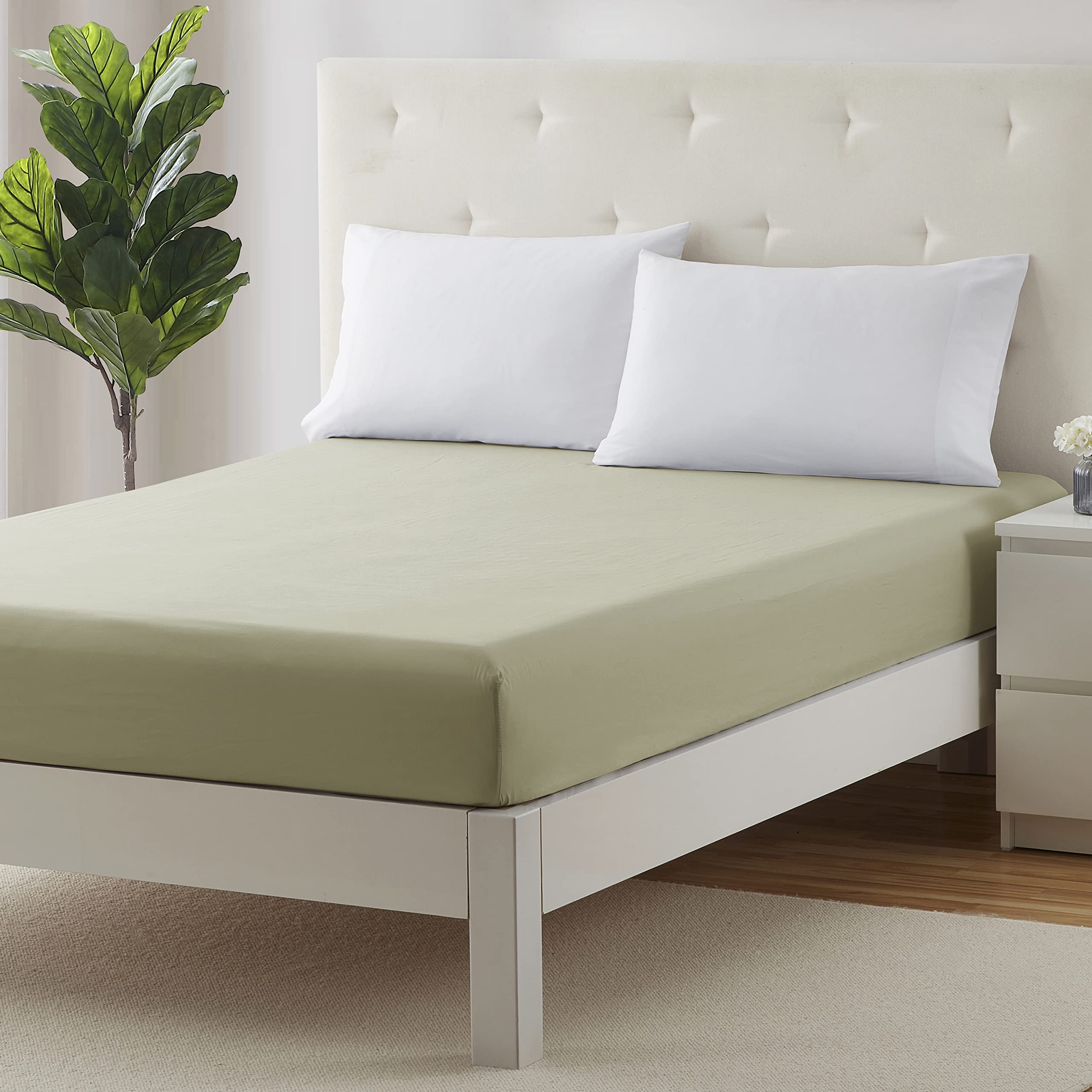 Clara Clark Twin XL Fitted Sheet - Super Soft 16 Inch Deep Pocket Mattress Cover - Wrinkle, Fade & Stain Resistant Sage Green Bed Sheet - Perfect for Dorms, Guest Rooms & College Students