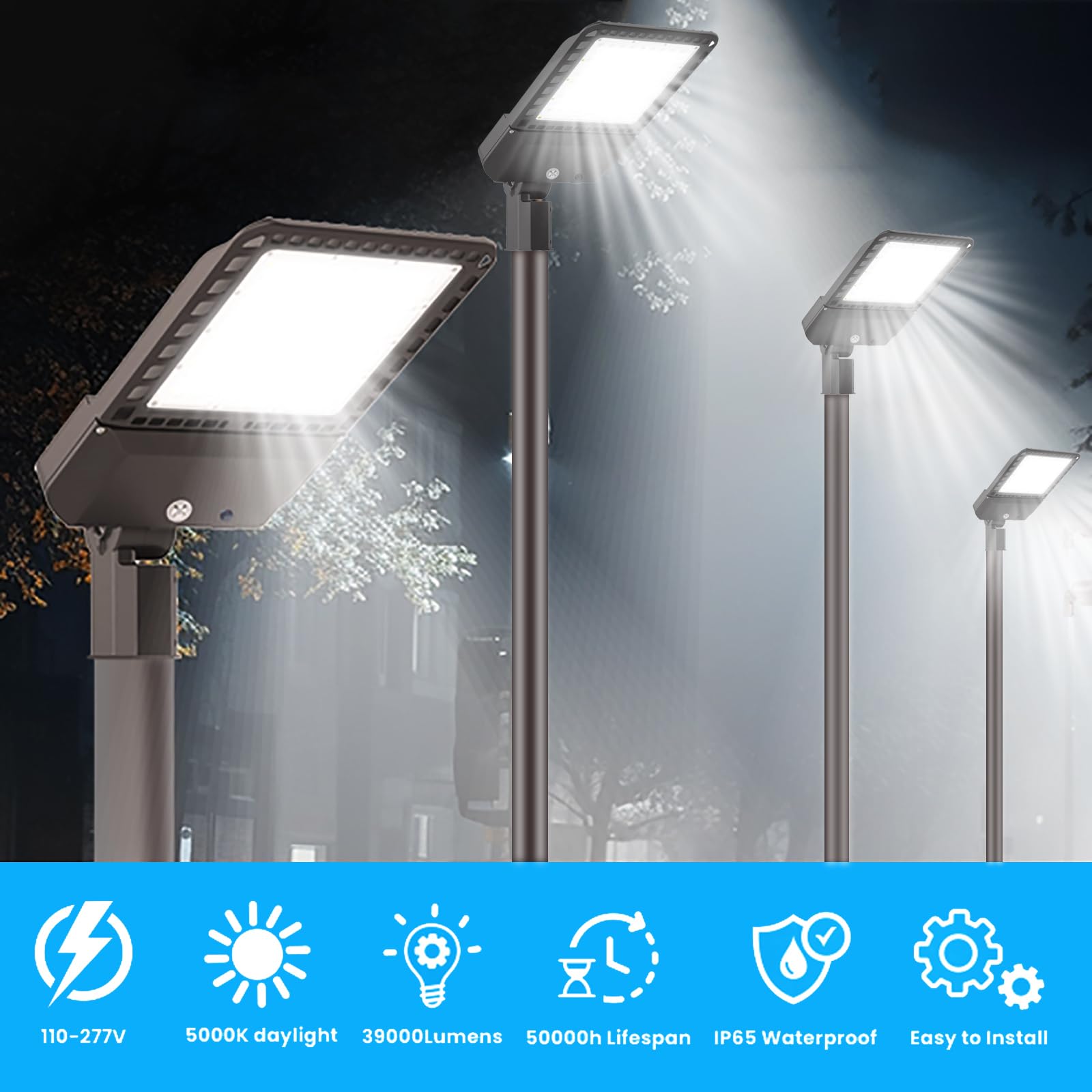 300W LED Parking Lot Lights Outdoor - 5000K Daylight White, Adjustable Slip Fit Mount with Dusk to Dawn Photocell Sensor, IP65 Waterproof, 39,000 Lumens Commercial Shoebox Pole Mount Lights for Stadiums, Roadways, Streets | Perfect for Parking Lots, Gas Stations & Warehouse Areas