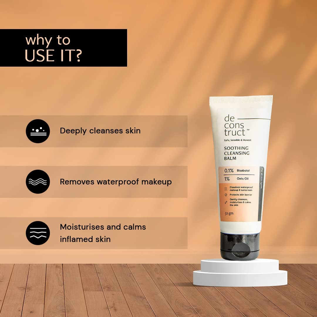 Soothing Makeup Cleansing Balm with 0.1% Bisabolol & 1% Oats Oil | Gentle Makeup Remover for Normal, Dry & Combination Skin | Removes Excess Oil, Dirt & Detoxifies Pores | Unisex Skincare | 50g | Perfect for Daily Makeup Removal & Deep Cleansing Routine