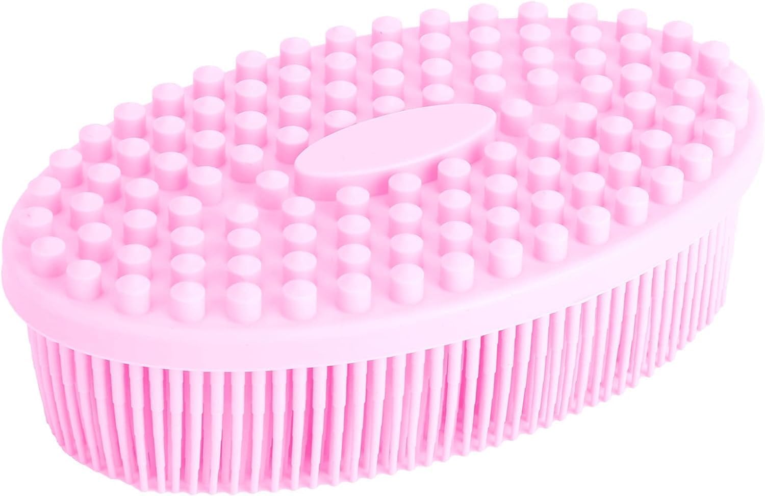 DHVAJ Hygienic Silicone Shower Cleaning Brush - Double Sided Bath Scrubber for Adults & Babies | Portable Hair & Body Brush (Pink) | Perfect for Bathroom Cleaning, Baby Care & Travel Essentials