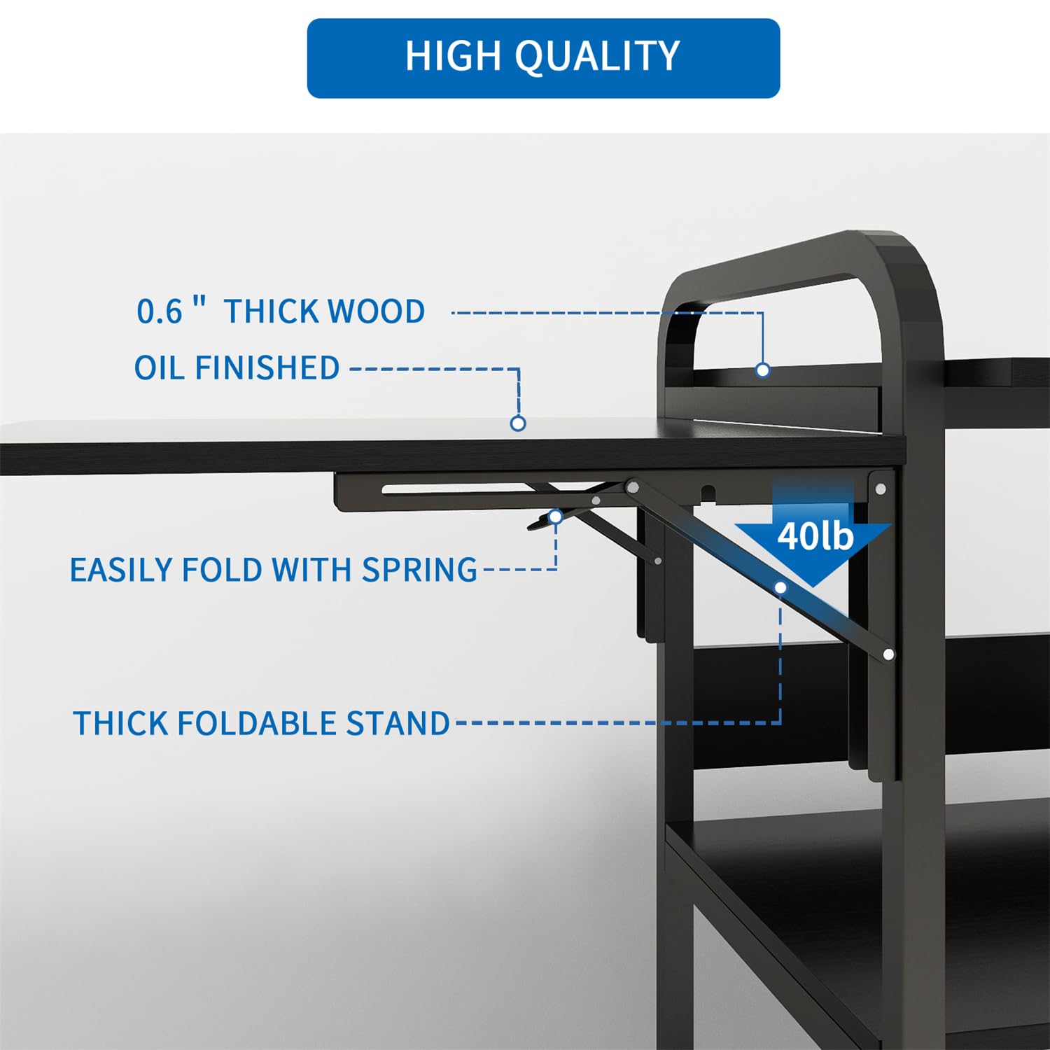 PUNCIA 3-Tier Heavy Duty Foldable Rolling Workbench - 20'' Movable DIY Heat Transfer Press Machine Stand with Metal Shelf Storage | Perfect for Sublimation Transfer, T-Shirt Printing & Craft Organization | Ideal for Home Studios, Small Businesses & DIY Workshops