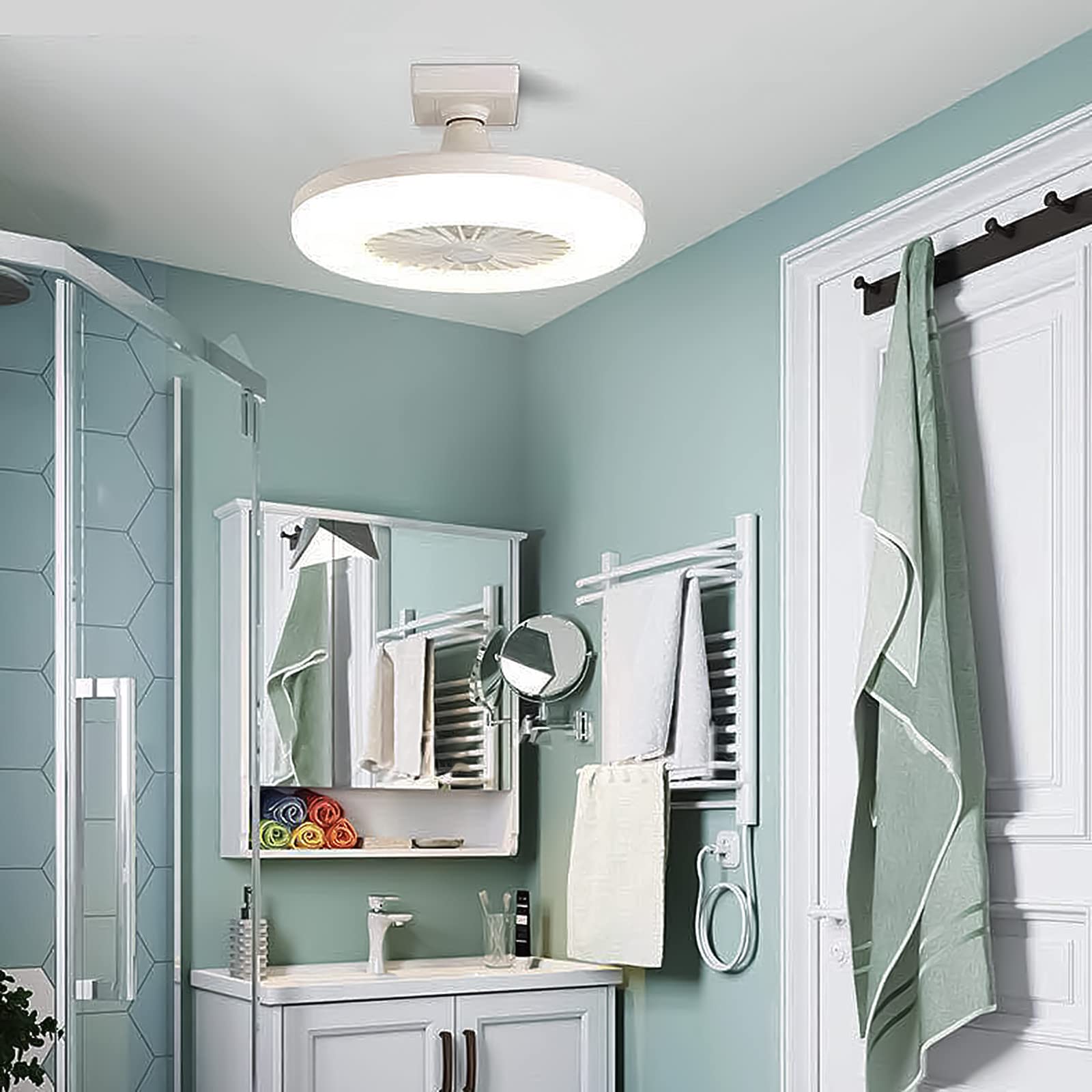 Modern Low Profile Ceiling Fan with LED Dimmable Light Kit, E27 Lamp Holder - Quiet Energy Efficient Indoor Ceiling Fan for Bedroom, Living Room, Bathroom & Home Office