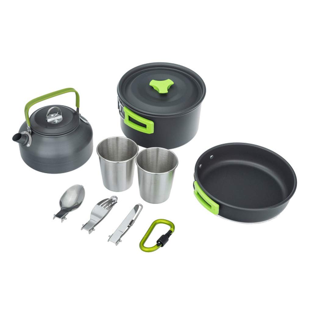 Lightweight Portable Camping Cookware Set - Nonstick Camping Pan, Kettle, Cups, Spoon, Fork & Cutter - Outdoor Tableware for Picnic, Hiking & Backpacking (Green) - Perfect for Camping Trips, RV Adventures & Outdoor Cooking
