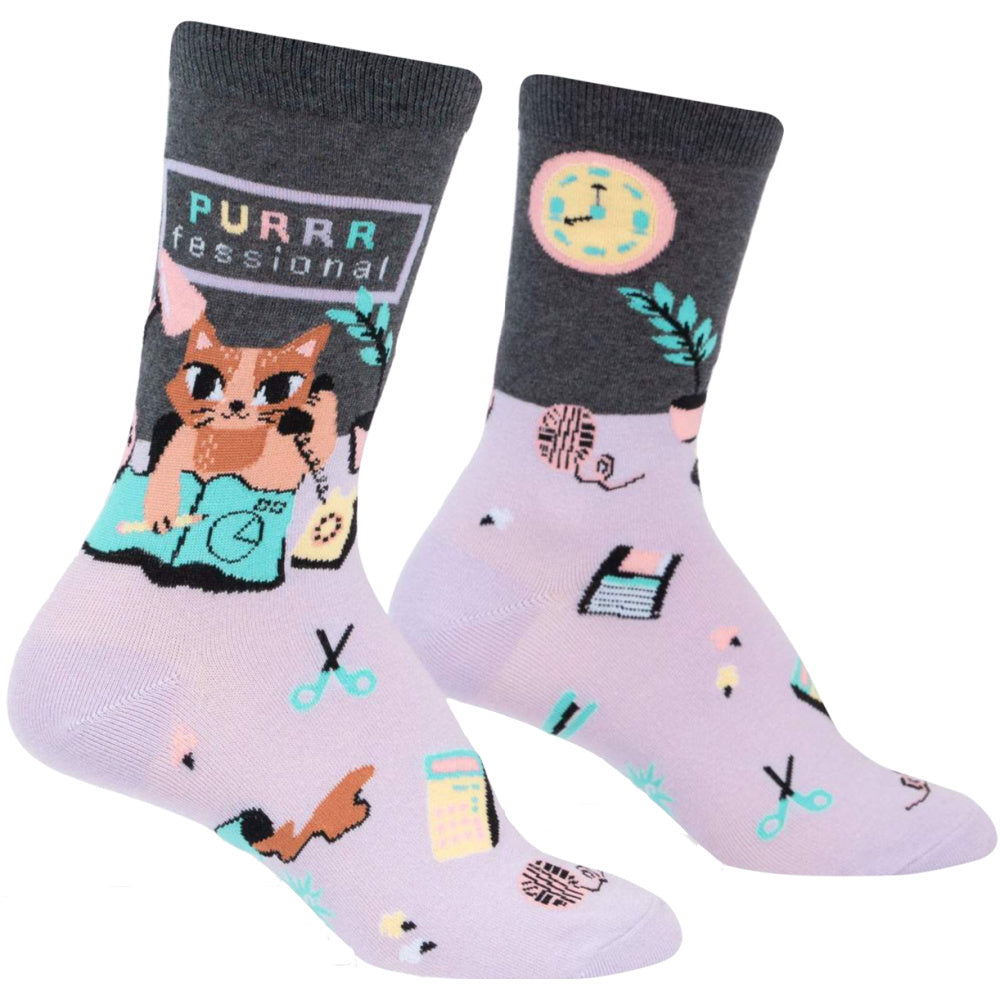 Purrrfessional Sock It To Me Crew Socks for Women - Fun & Comfortable Cat-Themed Socks for Work, Gifts & Everyday Wear