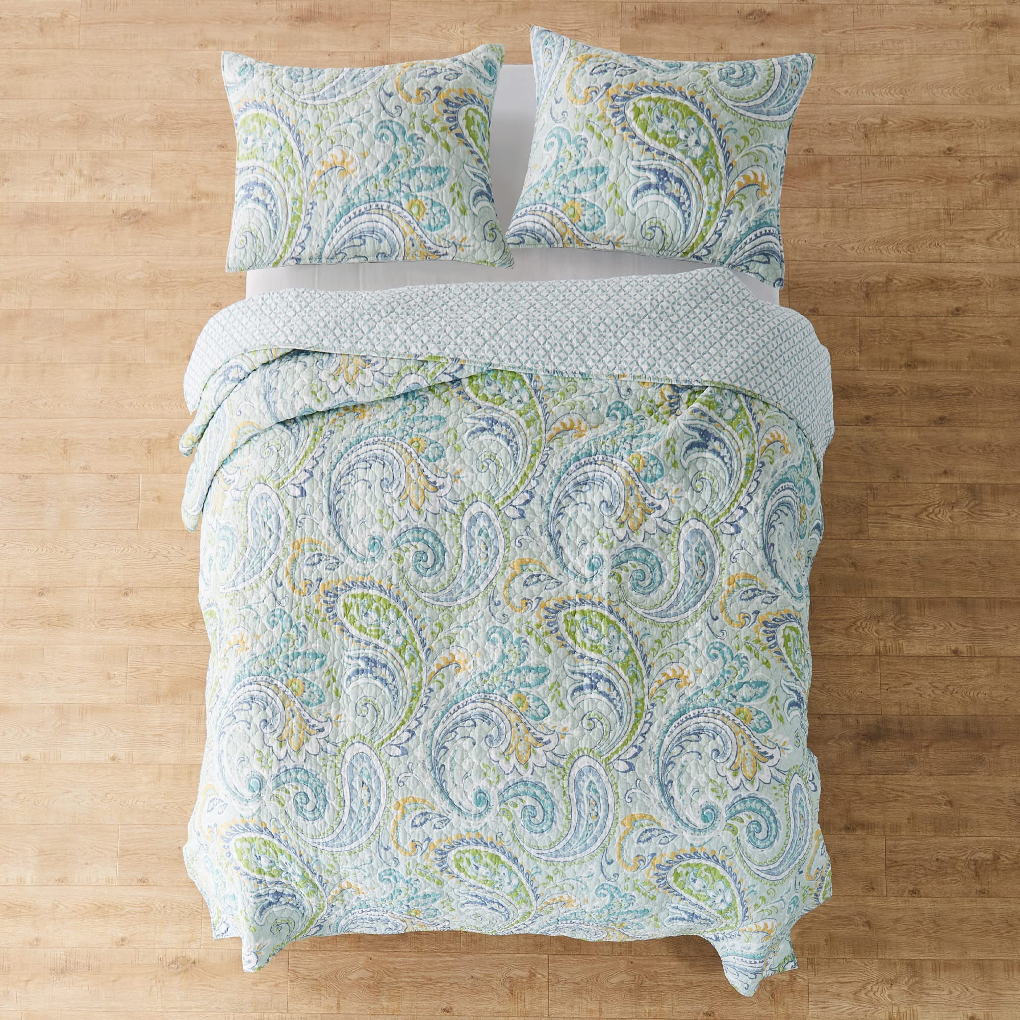 Levtex Home Cortona Paisley King Quilt Set - 100% Cotton Reversible Bedding in Green | Perfect for Master Bedroom, Guest Room & Cozy Home Decor
