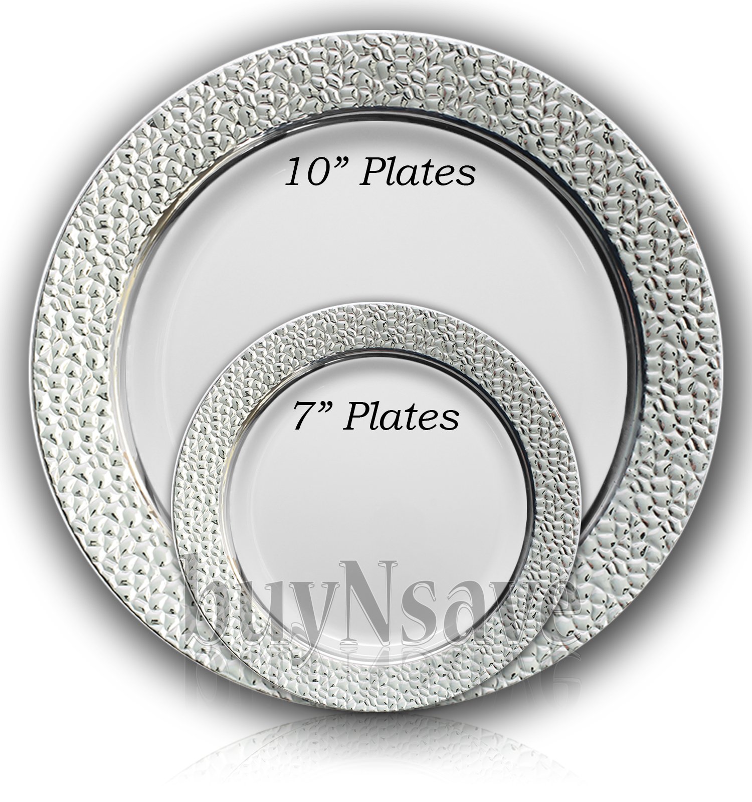 Elegant Heavyweight Plastic Disposable Plates - White & Silver Hammered Collection (40-Pack, 7