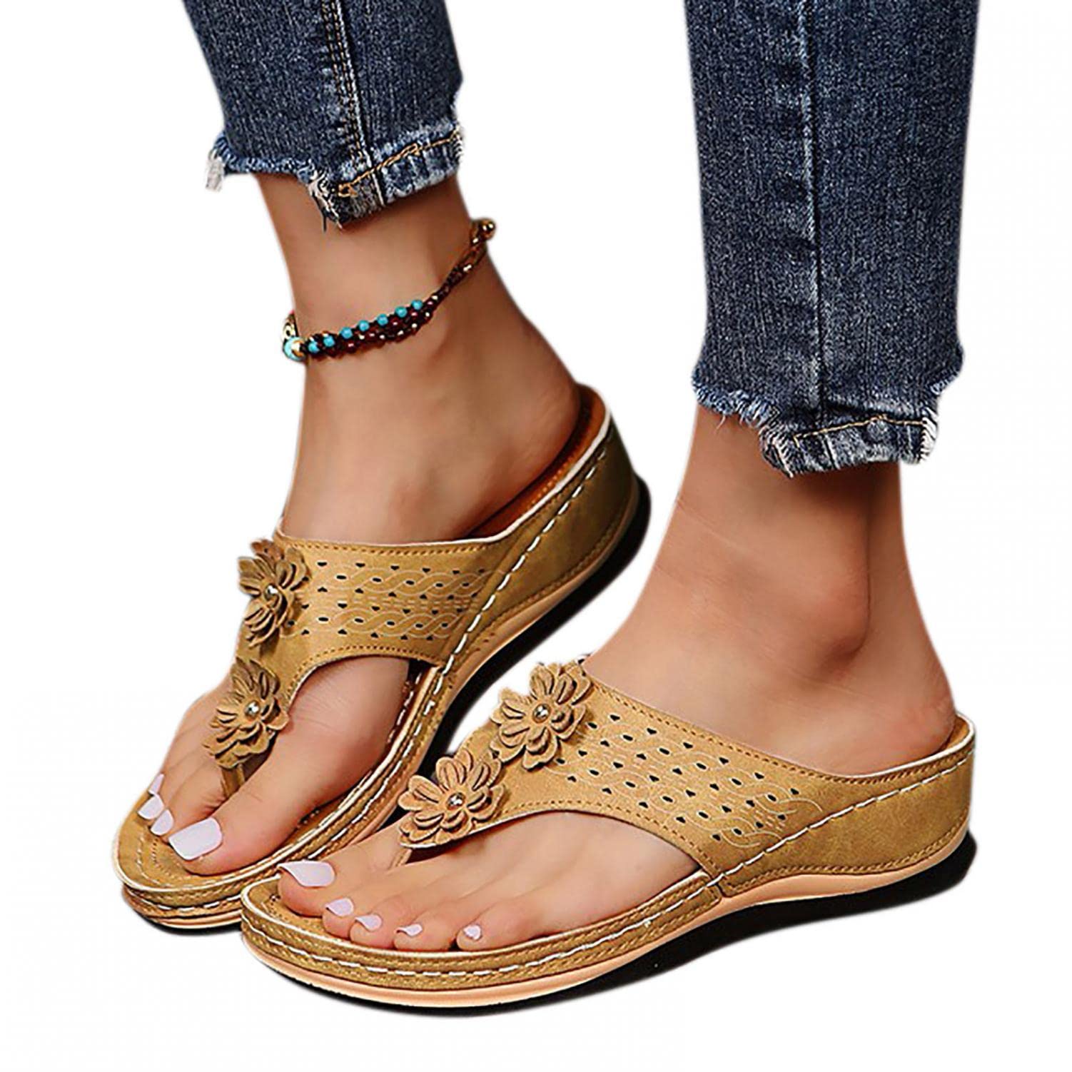 Quealent Women's Slip-On Platform Sandals - Casual Summer Open Toe Espadrille Wedge Sandals with Ankle Strap | Perfect for Beach, Vacation & Everyday Wear