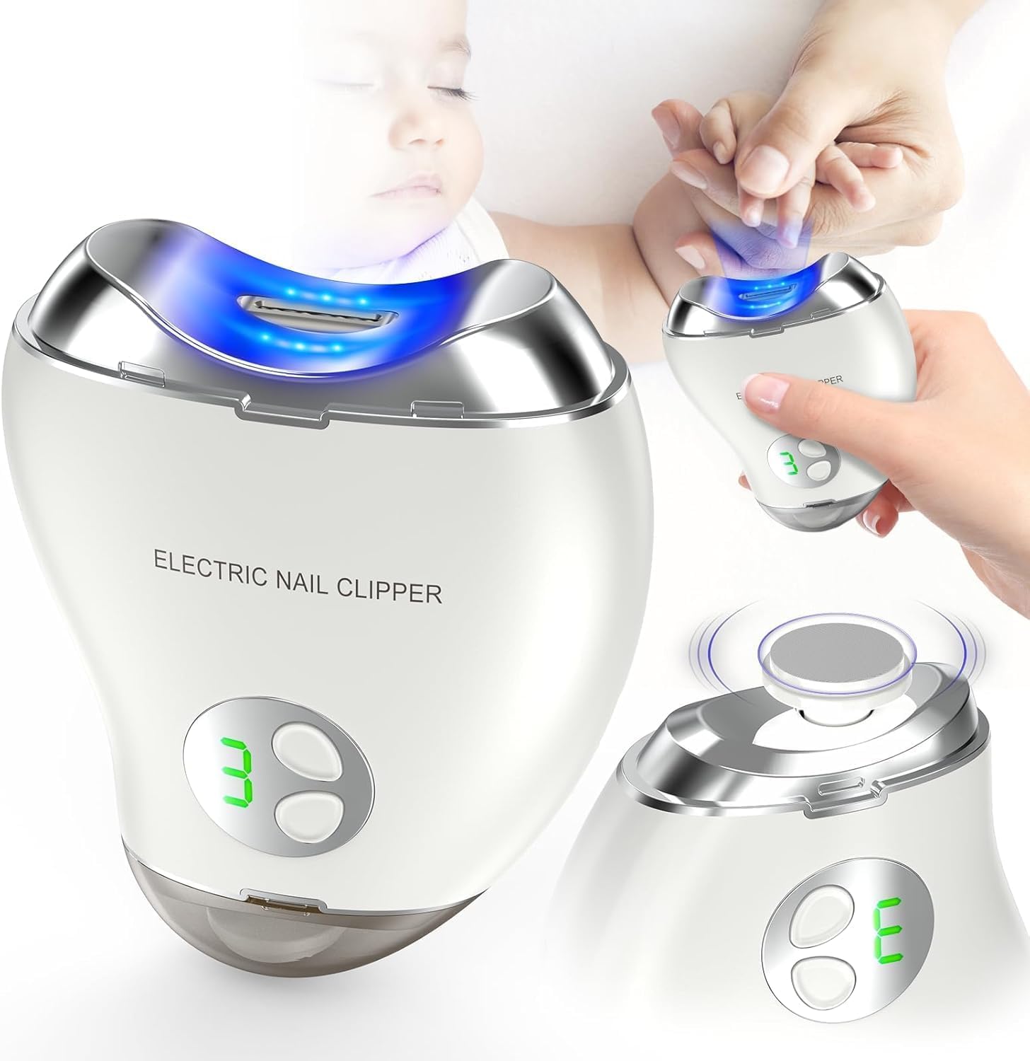 Electric Nail Clipper with LED Light & Storage Box - Cordless Safety Nail Trimmer for Baby, Adult & Seniors - 3 Speed Adjustable Gears for Gentle & Precise Trimming - Perfect for Home, Travel & Daily Nail Care