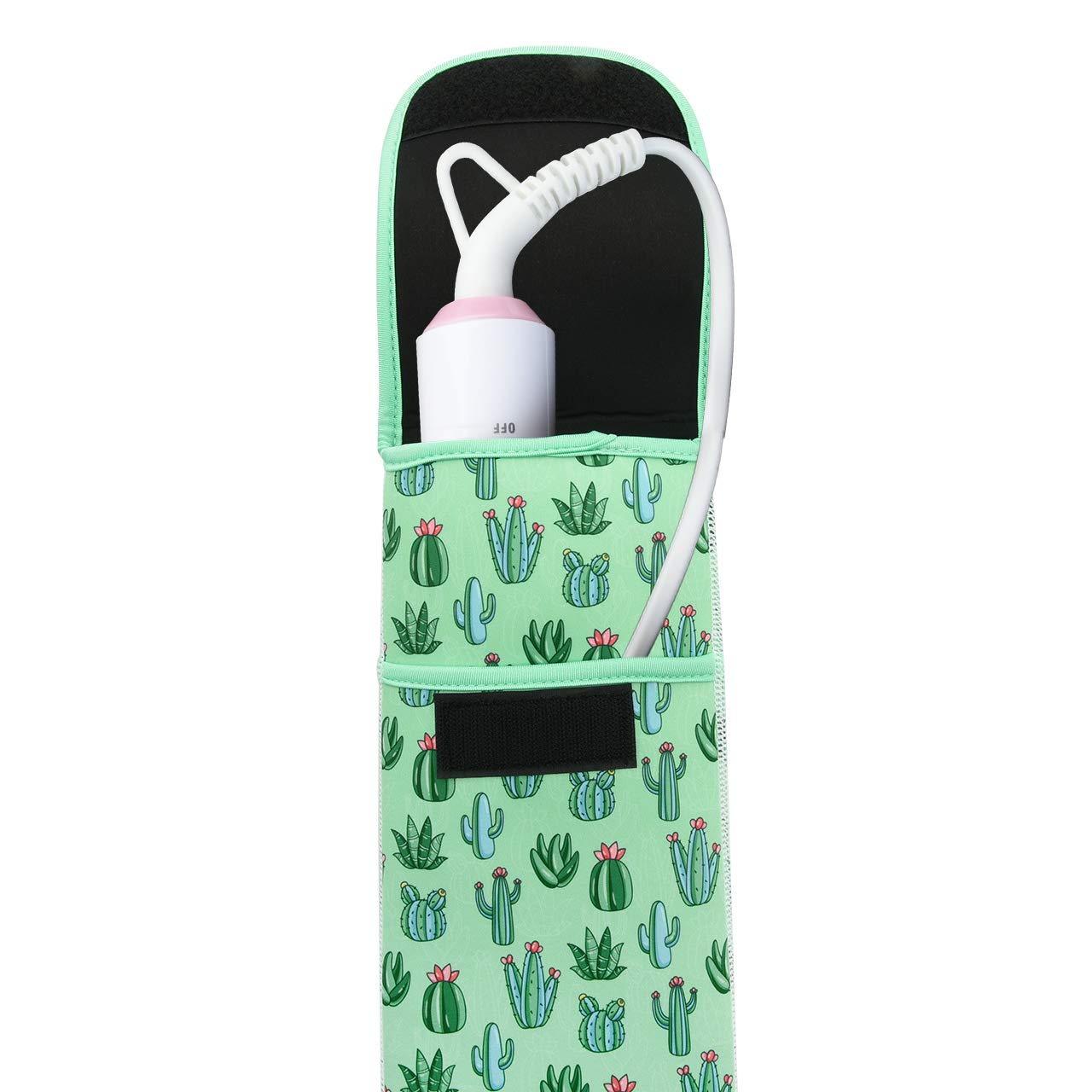 Heat Resistant Neoprene Curling Iron Holder - 15 x 5 Inch Travel Case for Flat Iron & Curling Wand (Green Cactus Pattern) | Perfect for Salon, Home Use & Travel Accessories