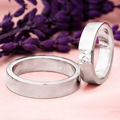 Diamond Wedding Ring Sets for Couples - Matching Silver Wedding Bands for Him & Her, Personalized Wide Band Engagement Rings - Perfect for Anniversaries, Proposals, and Special Occasions