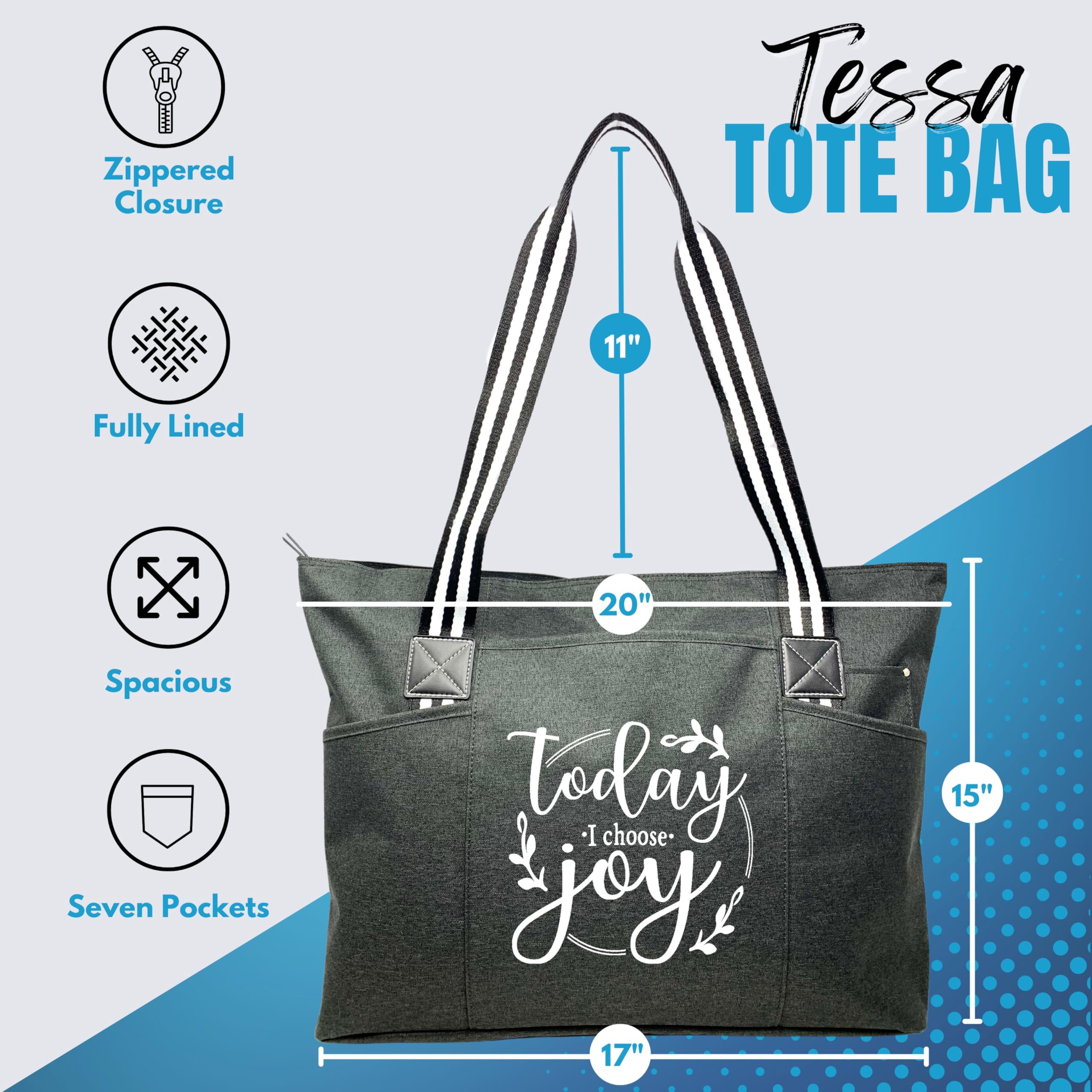 Brooke & Jess Designs Large Zippered Inspirational Tote Bags for Women - Christian Gift Ideas - Perfect for Church, Bible Study & Daily Use