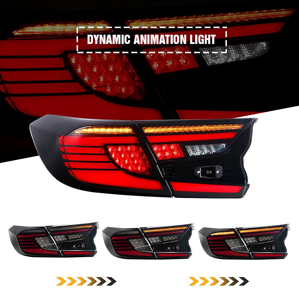 2018-2022 Honda Accord 10th Gen LED Taillights - Sequential Turn Signal Angel Wing Tail Light Assembly Replacement for EX/EX-L/LX/Sport/Touring/Hybrid Models | Enhanced Safety & Custom Style | Perfect for Night Driving & Car Modifications