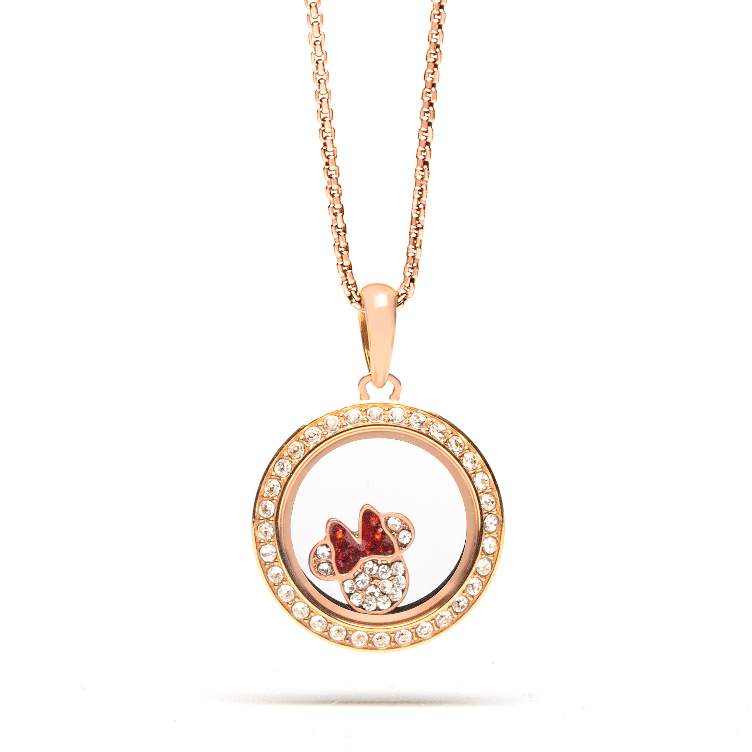 Disney Minnie Mouse Petite Living Locket Necklace Set in Rose Gold - Perfect for Gifts, Birthdays & Disney Fans