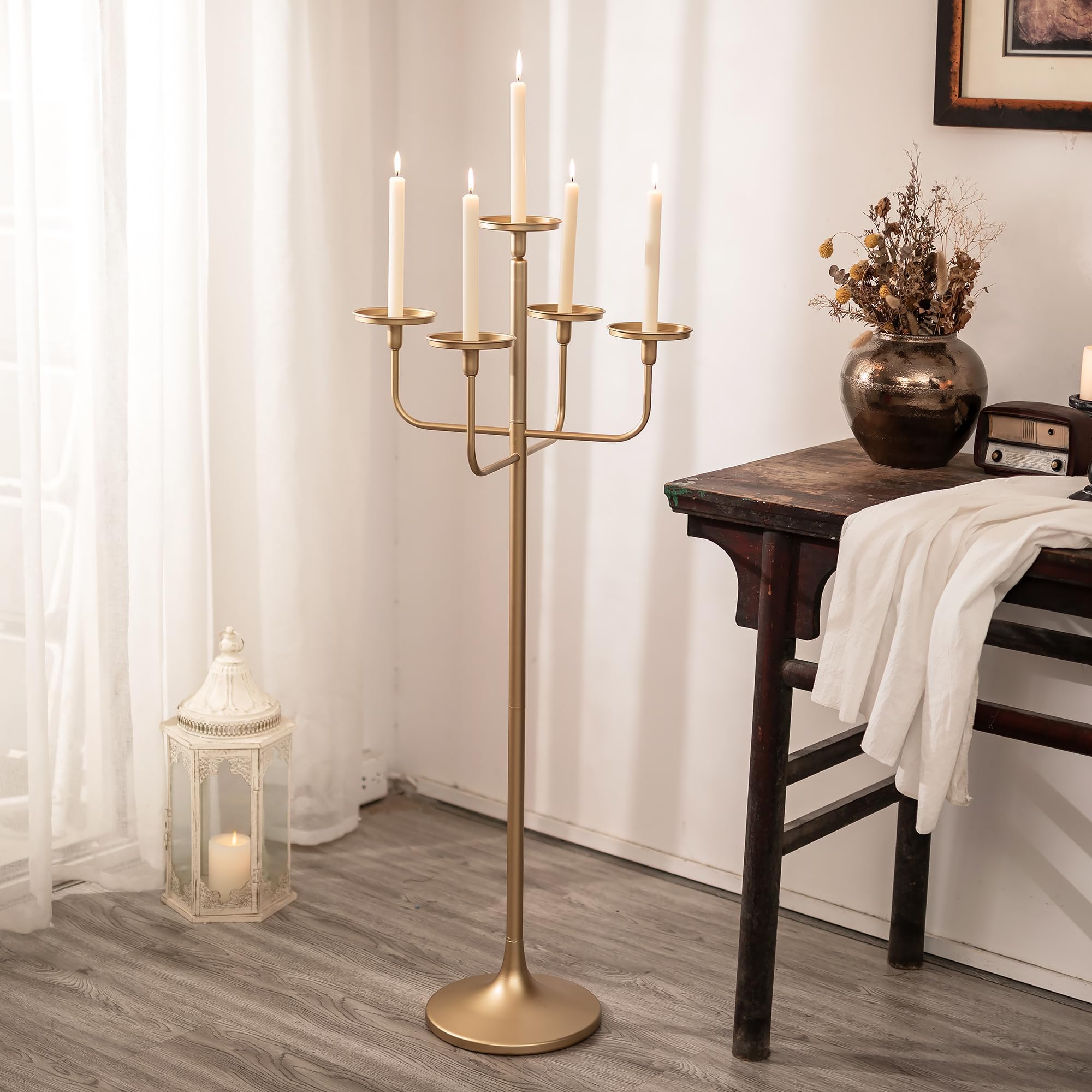 Romadedi 47 Inch Tall Gold Candle Holders - Set of 2 Elegant Floor Candelabra for Wedding Centerpieces, Home Decor & Special Events | Perfect for Pillar Candles, Church Altars, Romantic Dinners & Holiday Decorations