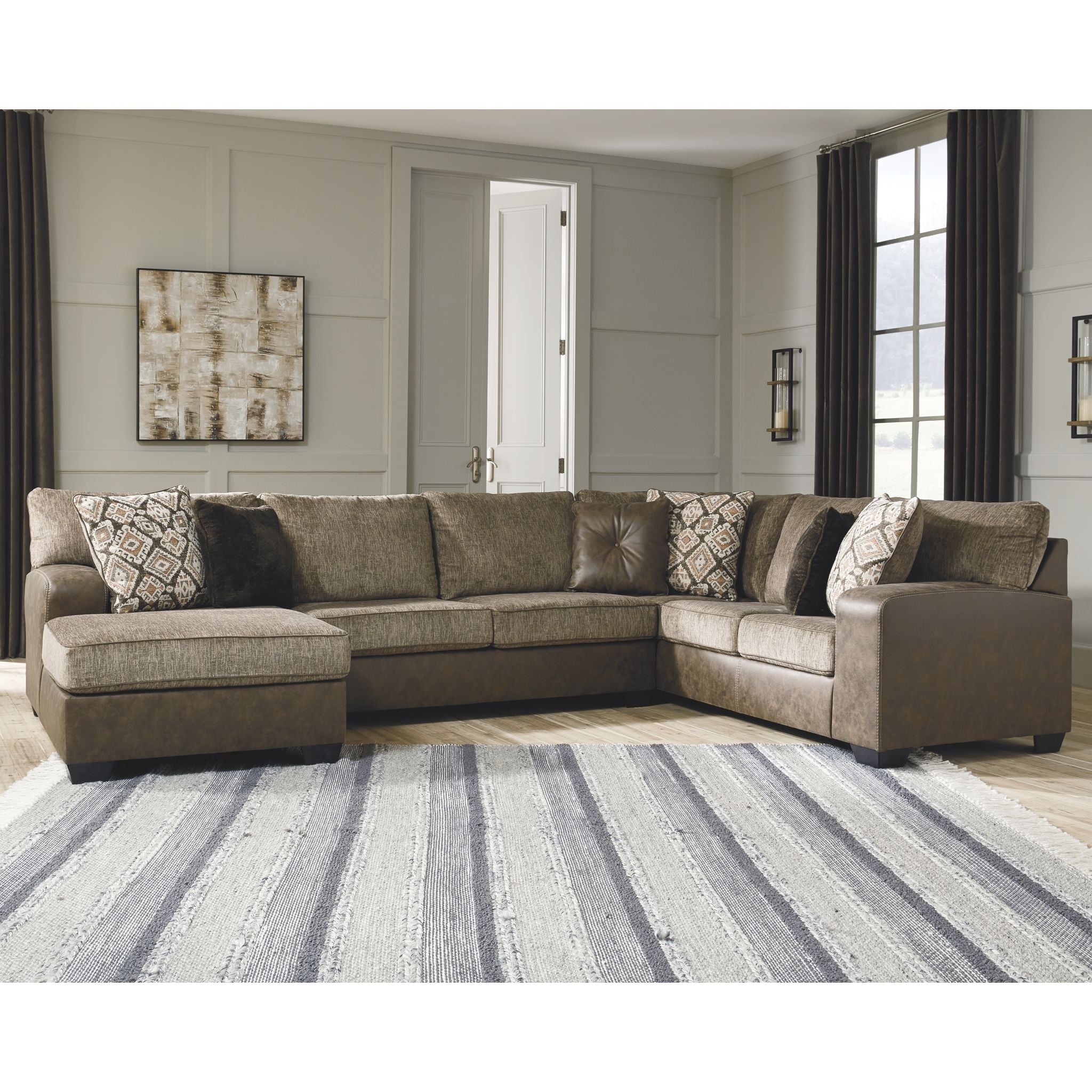 Luxury Abalone 3-Piece Sectional Sofa with Chaise Lounge - Modern L-Shaped Living Room Furniture for Home Theater & Family Gatherings