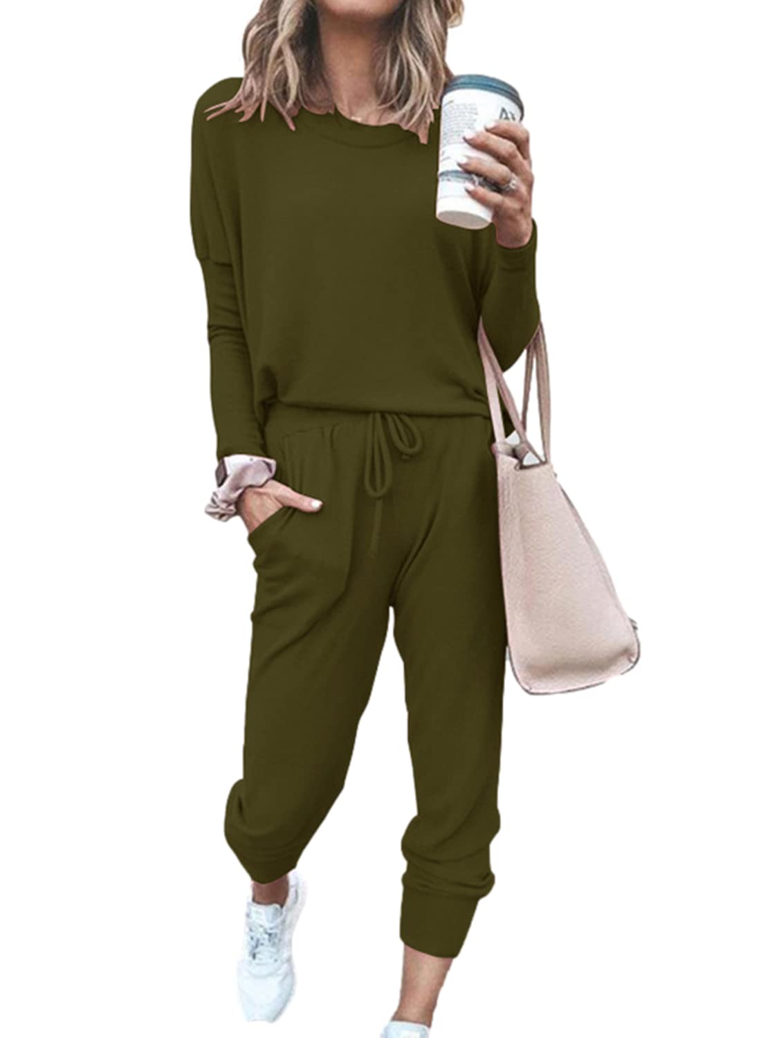 ReachMe Women's Casual 2-Piece Sweatsuit Set - Long Sleeve Lightweight Jogging Tracksuit with Drawstring Waist | Lounge Wear, Yoga, Running, Gym, Travel & Home Comfort Outfit