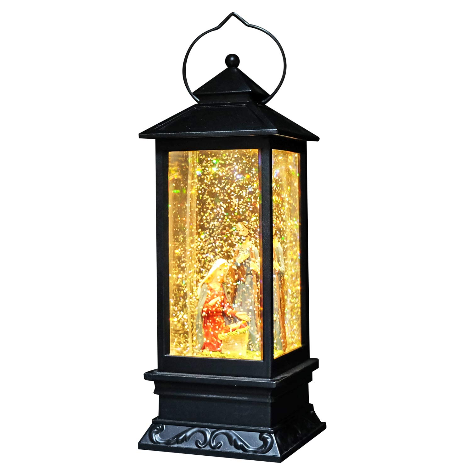 Nativity Musical Snow Globe Lantern - USB Powered LED Lighted Christmas Decoration with Swirling Glitter Water, 12