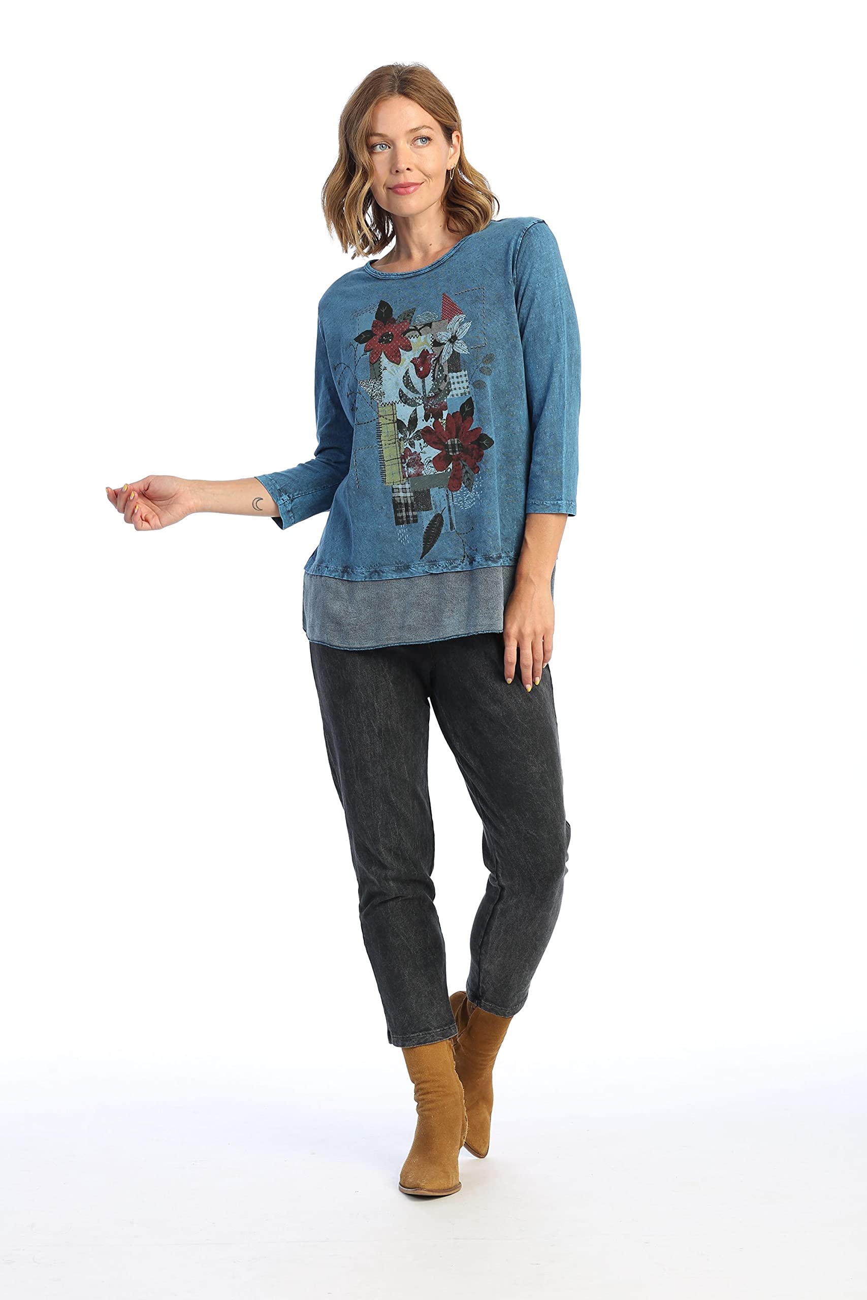 Jess & Jane Women's Mineral Washed Cotton Georgette Contrast Tunic Top - Casual Boho Chic Blouse for Summer Outfits & Beach Vacations