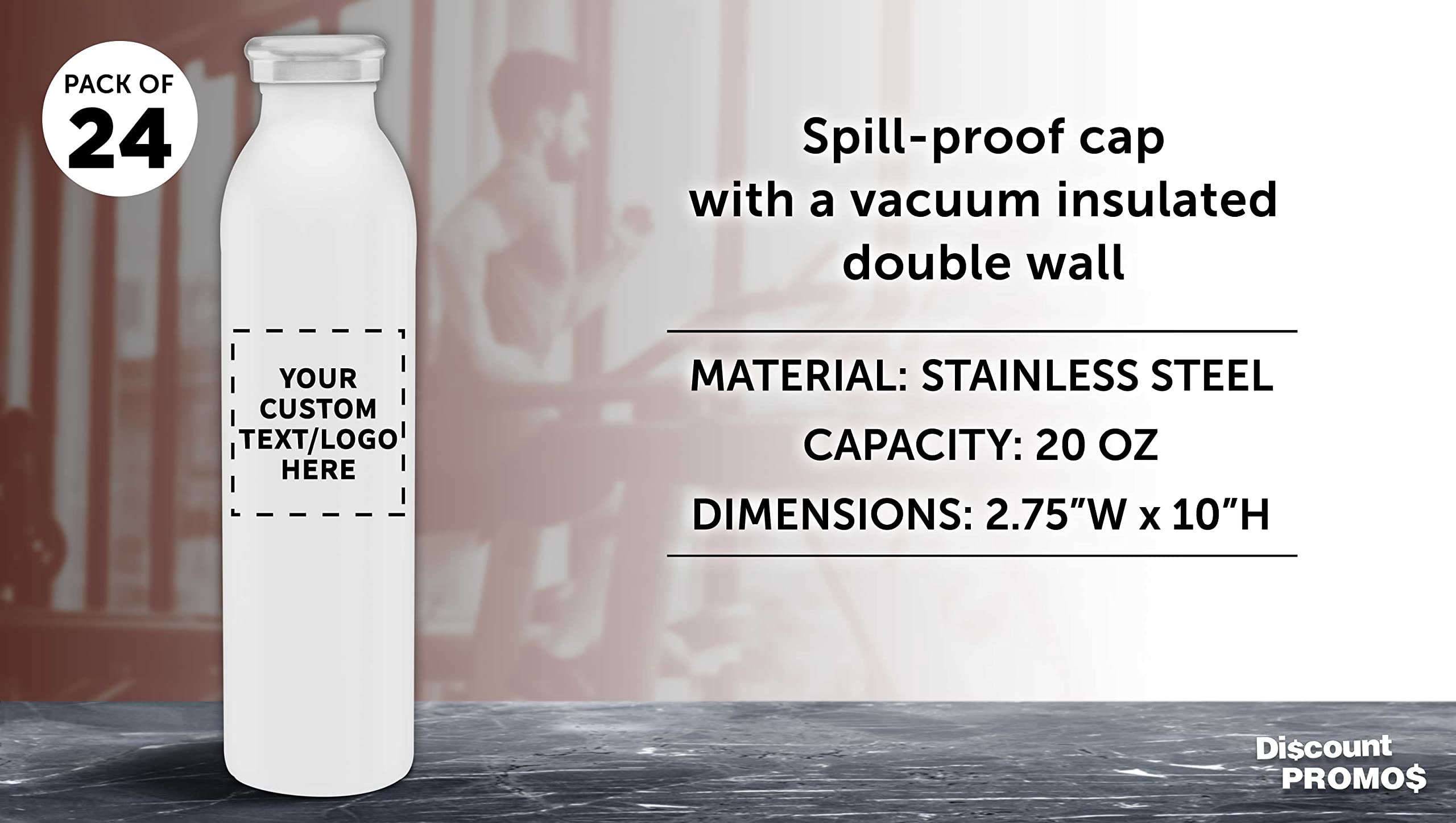 24-Pack Custom Stainless Steel Water Bottles 20oz - Personalized Double Wall Insulated Tumbler for Hot & Cold Drinks - Bulk Posh Drinkware for Office, Gym, Promotions & Gifts (White)