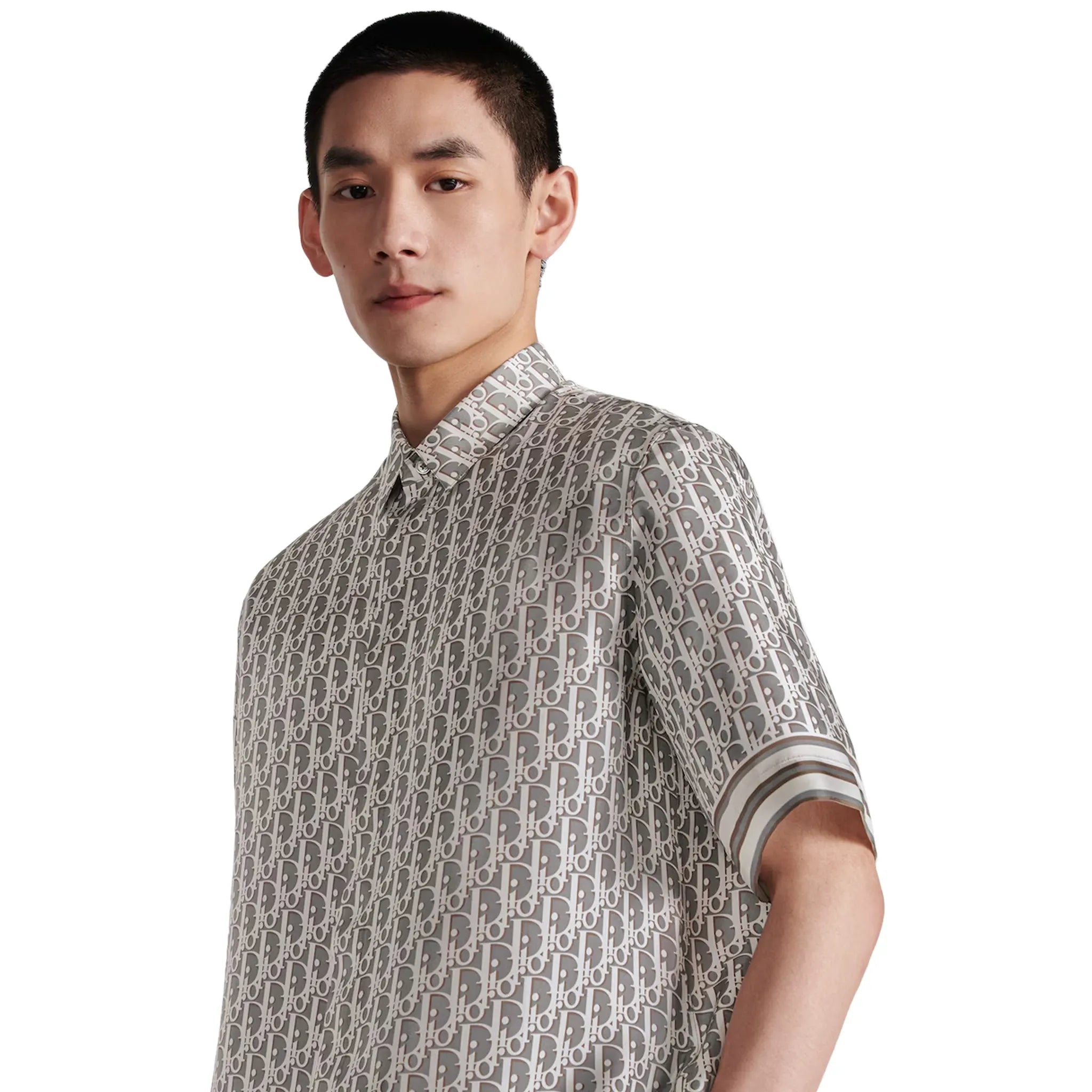 Dior Oblique Short Sleeve Grey Silk Twill Shirt for Men - Luxury Casual Wear & Office Fashion