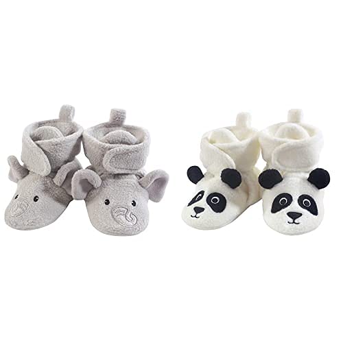 Hudson Baby Fleece Booties 2-Pack - Neutral Elephant & Panda - 6-12 Months for Winter Warmth