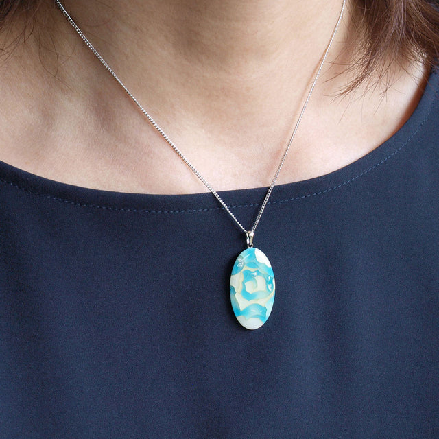 Yusen Shippo Pendant Necklace - Rose Blue Japanese Cloisonné Jewelry for Women, Handmade Enamel Necklace Gift for Her, Perfect for Weddings & Special Occasions