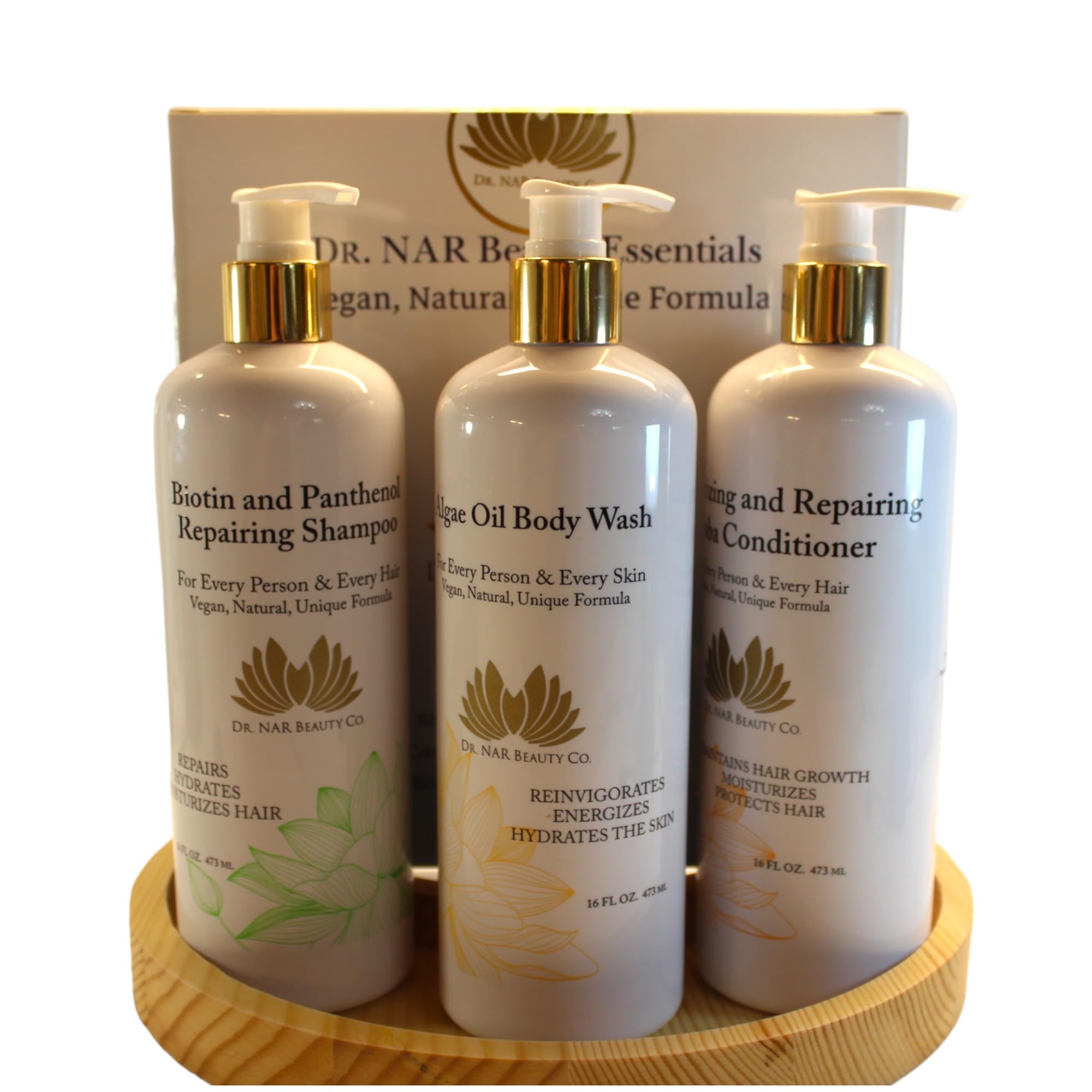 Dr. NAR Beauty Body Wash, Shampoo & Conditioner Set - Natural Vegan Skin & Hair Care for Dry Skin - Moisturizing Hydrating Sulfate-Free Formula - 48 oz - Perfect for Sensitive Skin & Daily Shower Routine