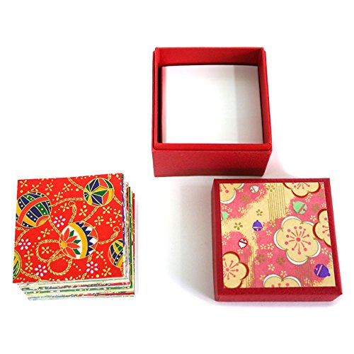 Premium Yuzen Paper Origami Sheets - Red Bean Design, Pack of 100 Sheets for DIY Crafts, Scrapbooking & Japanese Art Projects