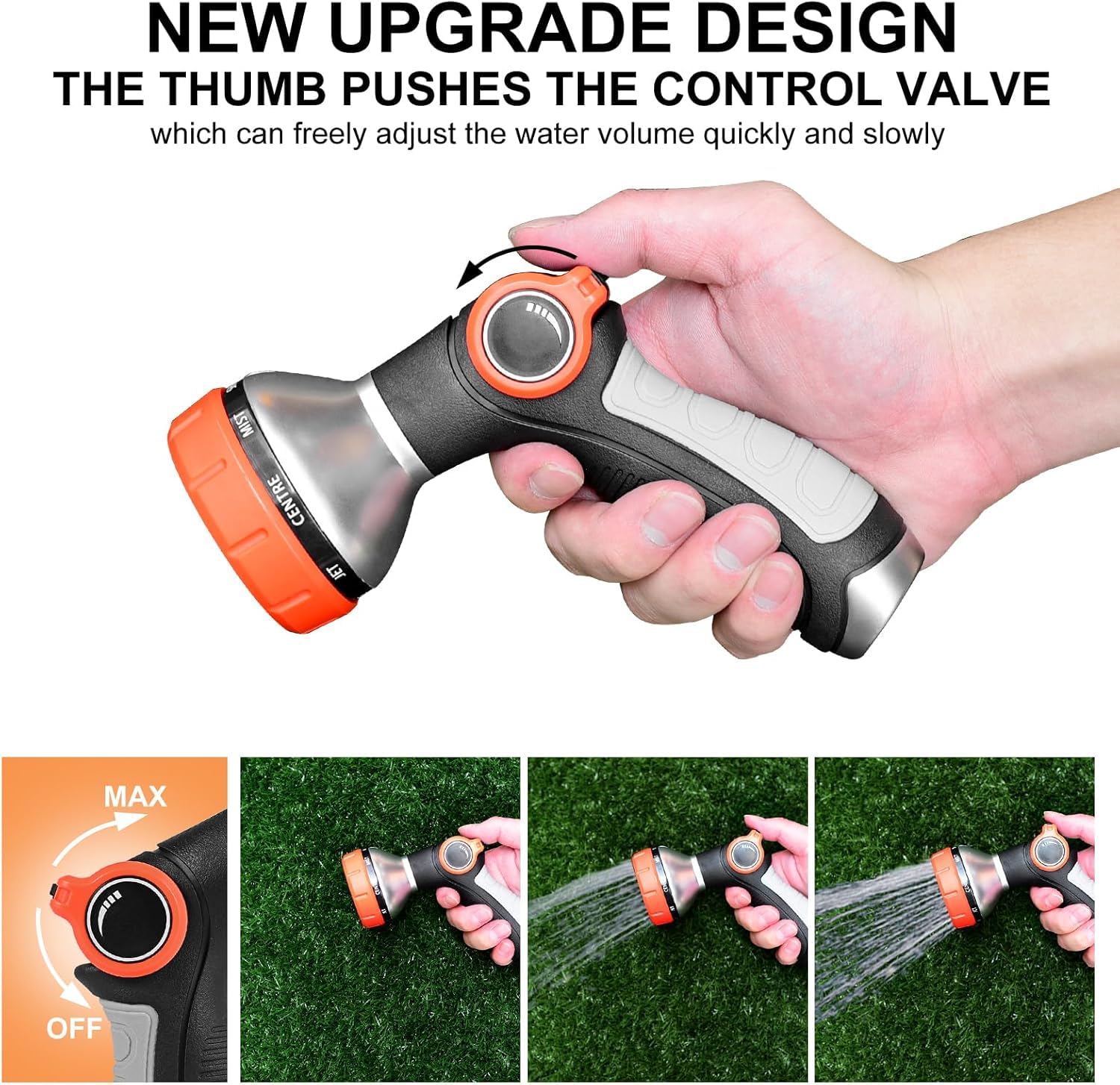**High Pressure Garden Hose Nozzle Sprayer - Adjustable 8 Spray Patterns with Water Flow Control Valve for Lawn Watering, Car Washing, Pet Bathing & Outdoor Cleaning**