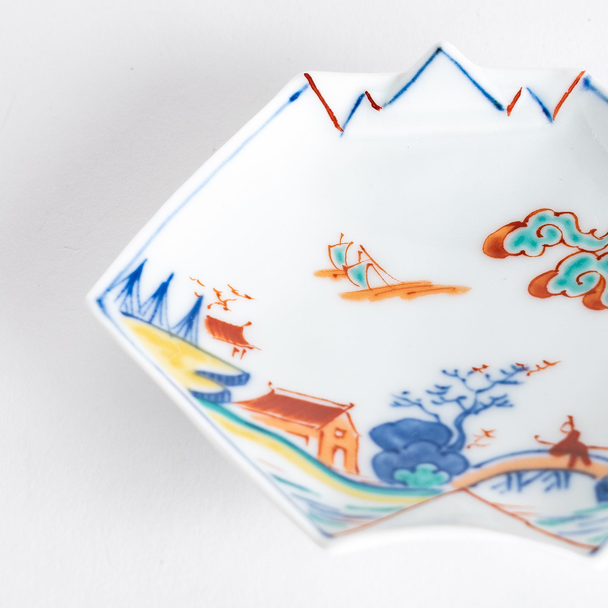 Scenic Landscape Origami Sauce Dish - Elegant Ceramic Soy Sauce Plate for Sushi, Dumplings & Asian Cuisine | Perfect for Home Dining & Restaurant Use