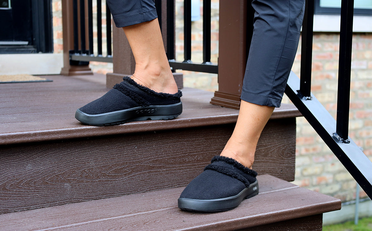 Women's OOcoozie Mule Shoes - Comfortable Slip-On Black House Slippers for Relaxing at Home, Lounging & Indoor Wear