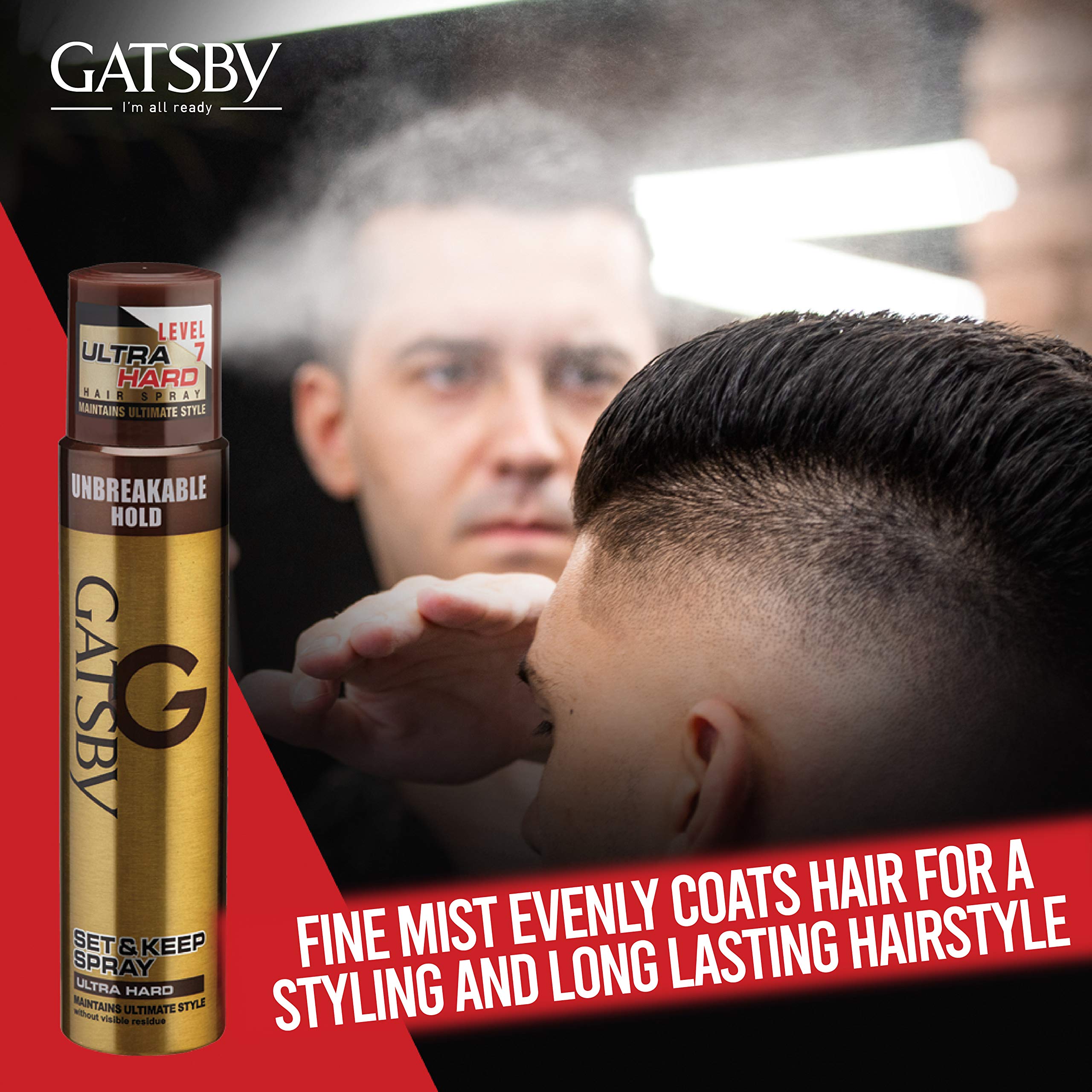 Gatsby Set & Keep Ultra Hard Hair Spray 250ml - Quick Drying, Long Lasting Hold, No Flake, Natural Shine | UV Protection Hairspray for Salon-Quality Finish | Perfect for Styling, Volume & All-Day Hold for Men & Women | Great for Weddings, Parties & Professional Looks