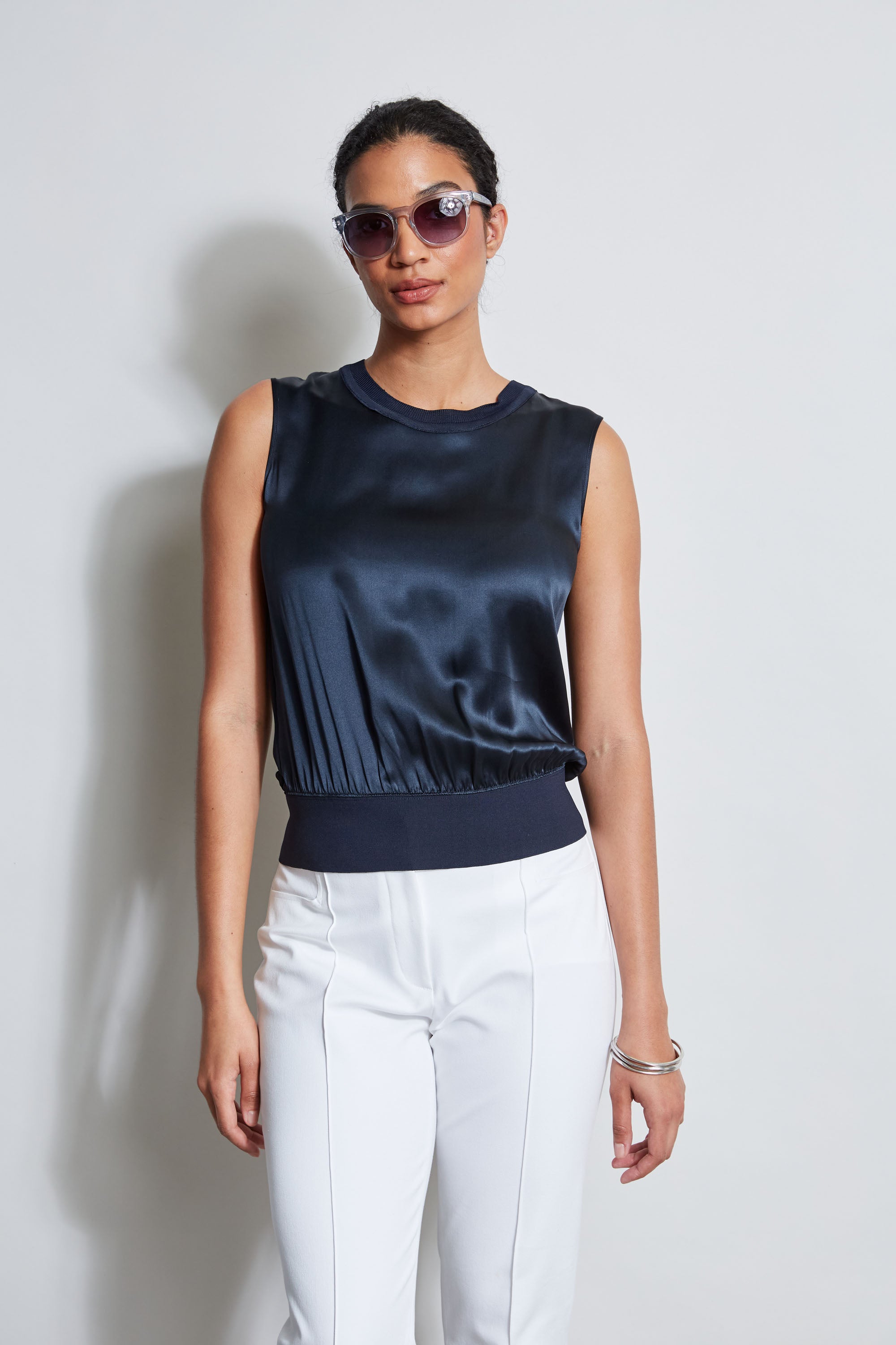 Silk Satin Rib Shirt for Women - Elegant Blouse with V-Neck & Long Sleeves - Perfect for Office Wear, Date Night & Special Occasions