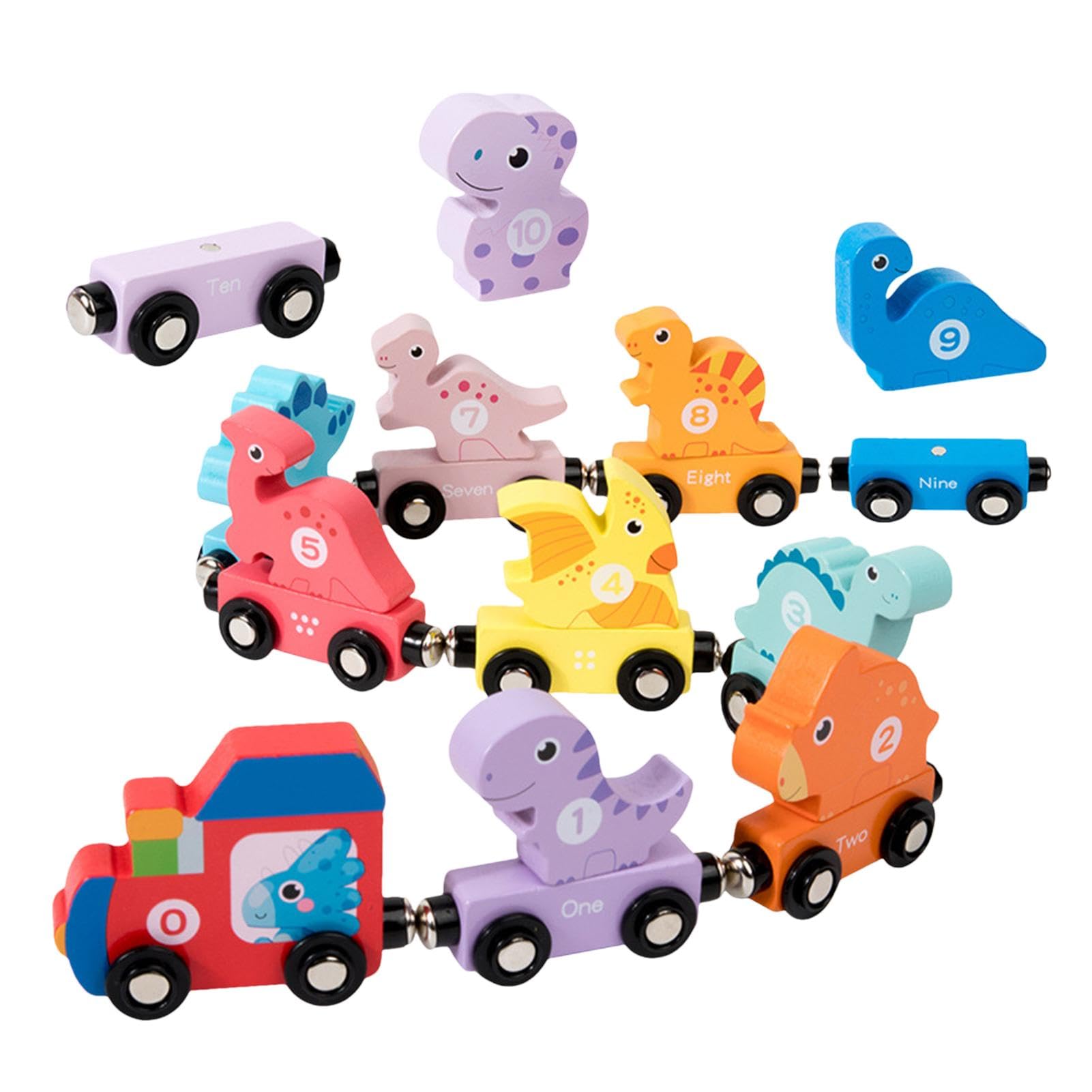 Wooden Dinosaur Train Set with Magnetic Cars - Educational STEM Toy for Toddlers & Kids | Learning Counting Numbers, Fine Motor Skills Development | Perfect for Preschool Playtime & Birthday Gifts