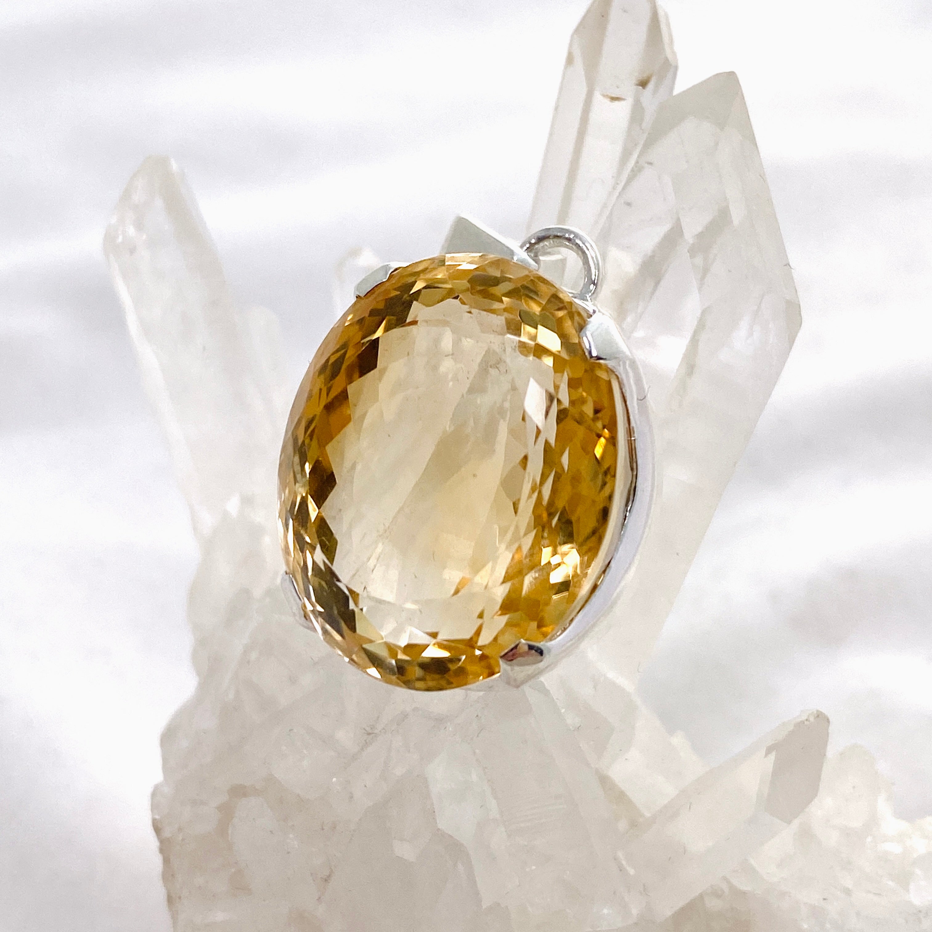 Natural Citrine Gemstone Oval Faceted Pendant Necklace - 925 Sterling Silver Jewelry for Women - Perfect for Birthday Gifts, Anniversary & Everyday Elegance