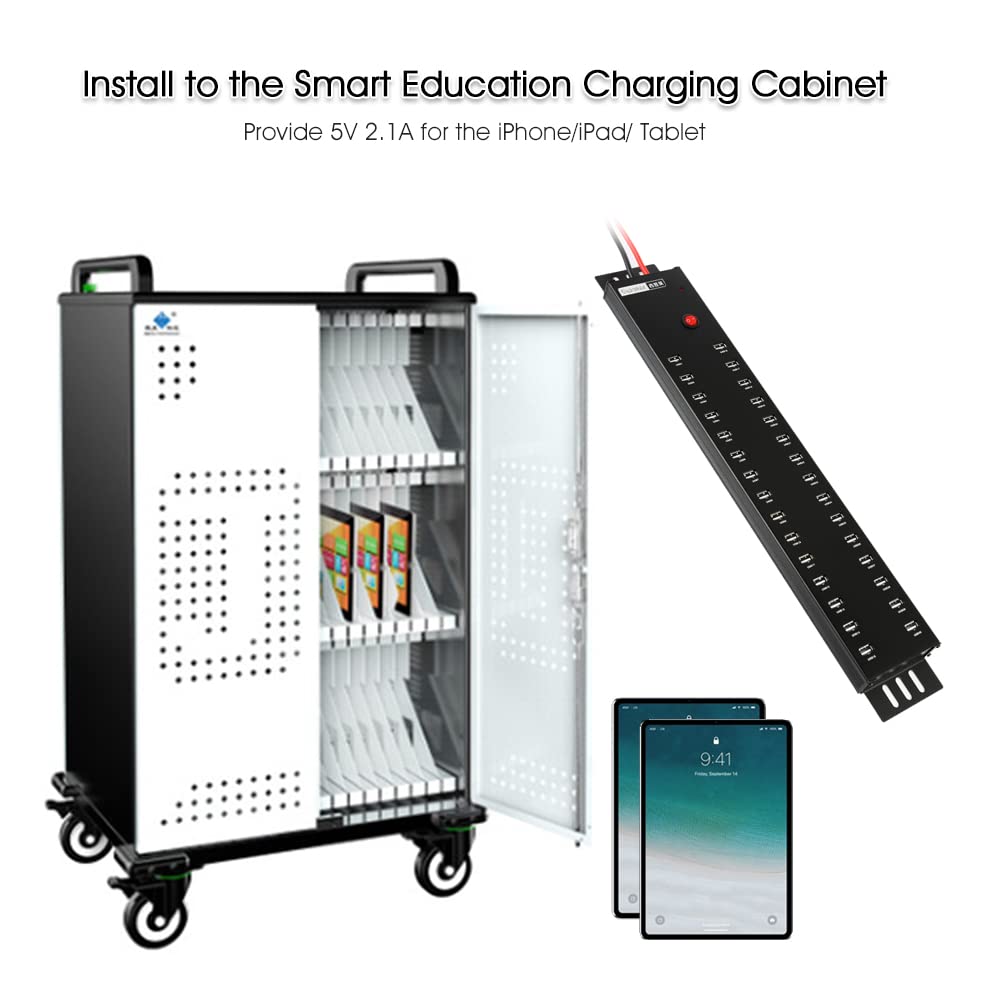 30-Port Industrial USB 2.0 Hub with 300W Power Supply - Wall Mountable, Batch Data Transfer for Factory, Warehouse & Office (Supports Refurbishing & Brush)