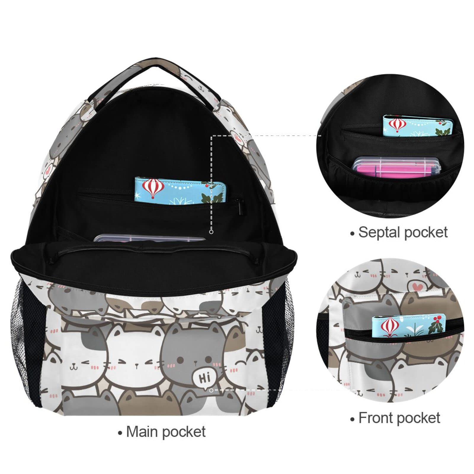 Cute Grey Cat Backpack for Women & Men - School, Travel & Laptop Bag