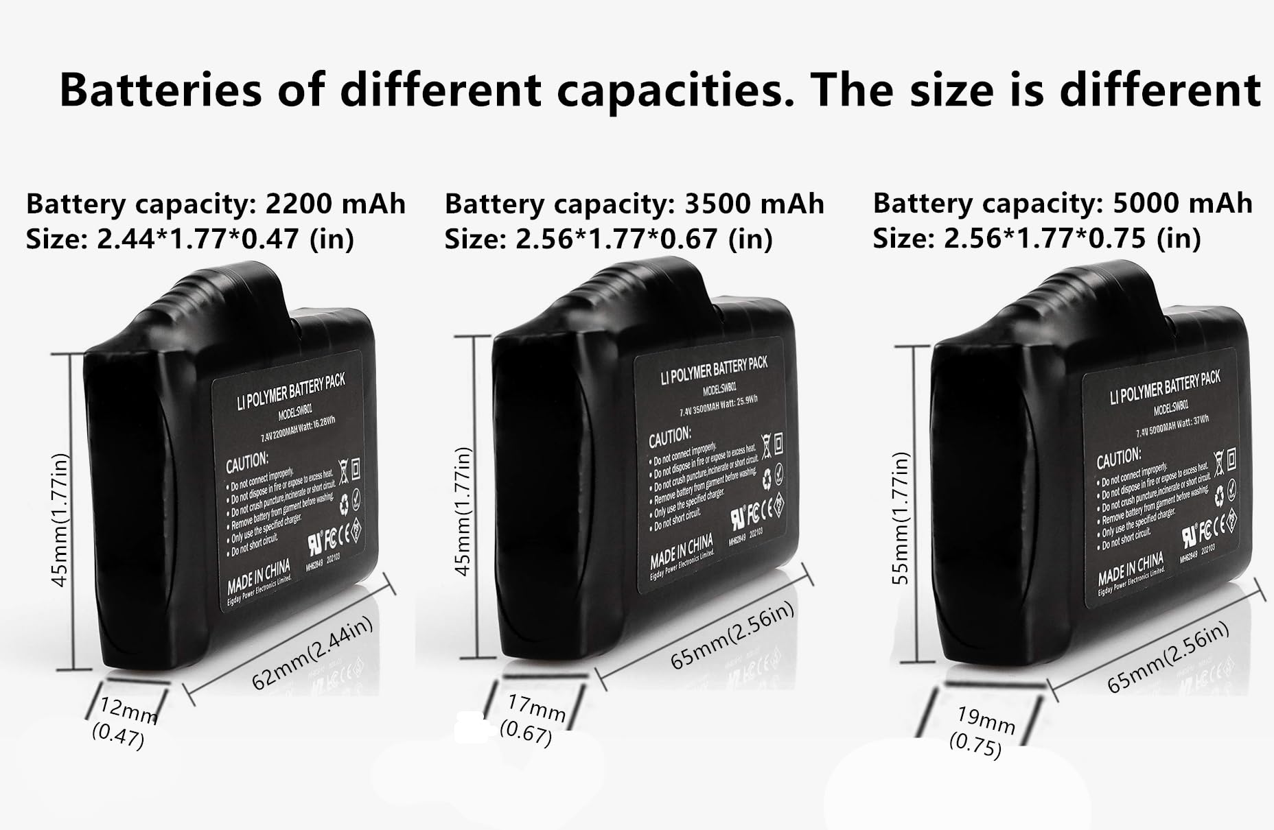7.4V 2200mAh/3500mAh/5000mAh Rechargeable Li-Polymer Battery for Heated Gloves, Mittens & Socks - Long Lasting Power for Winter Sports, Skiing & Outdoor Activities (5000mAh Option)