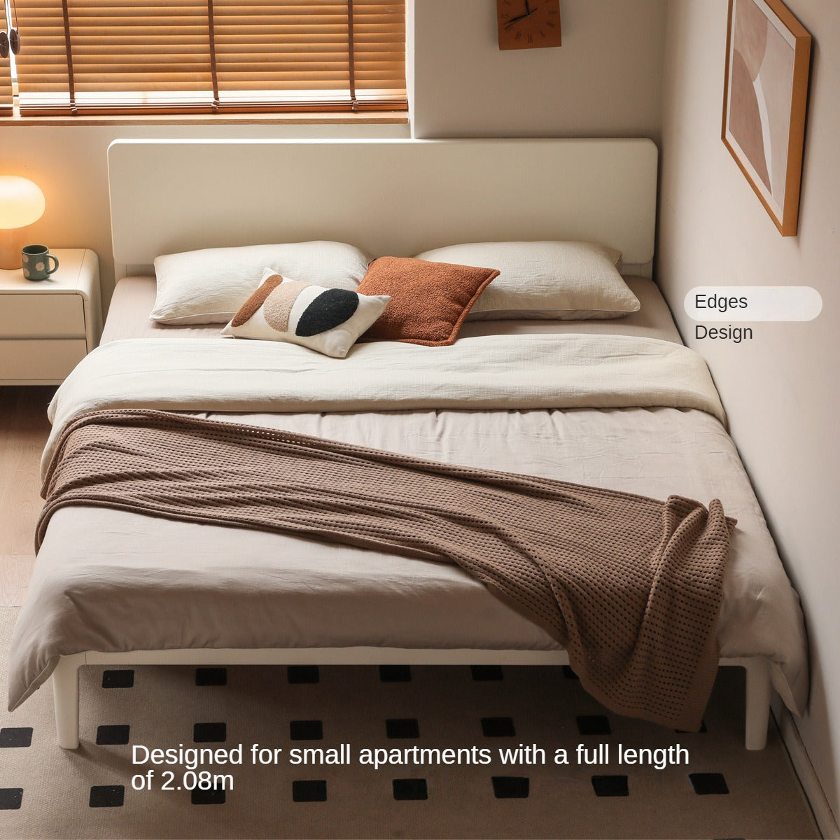 Modern Simple Cream Style Poplar Solid Wood Bed - Sturdy & Elegant for Master Bedroom, Guest Room, or Kids Room