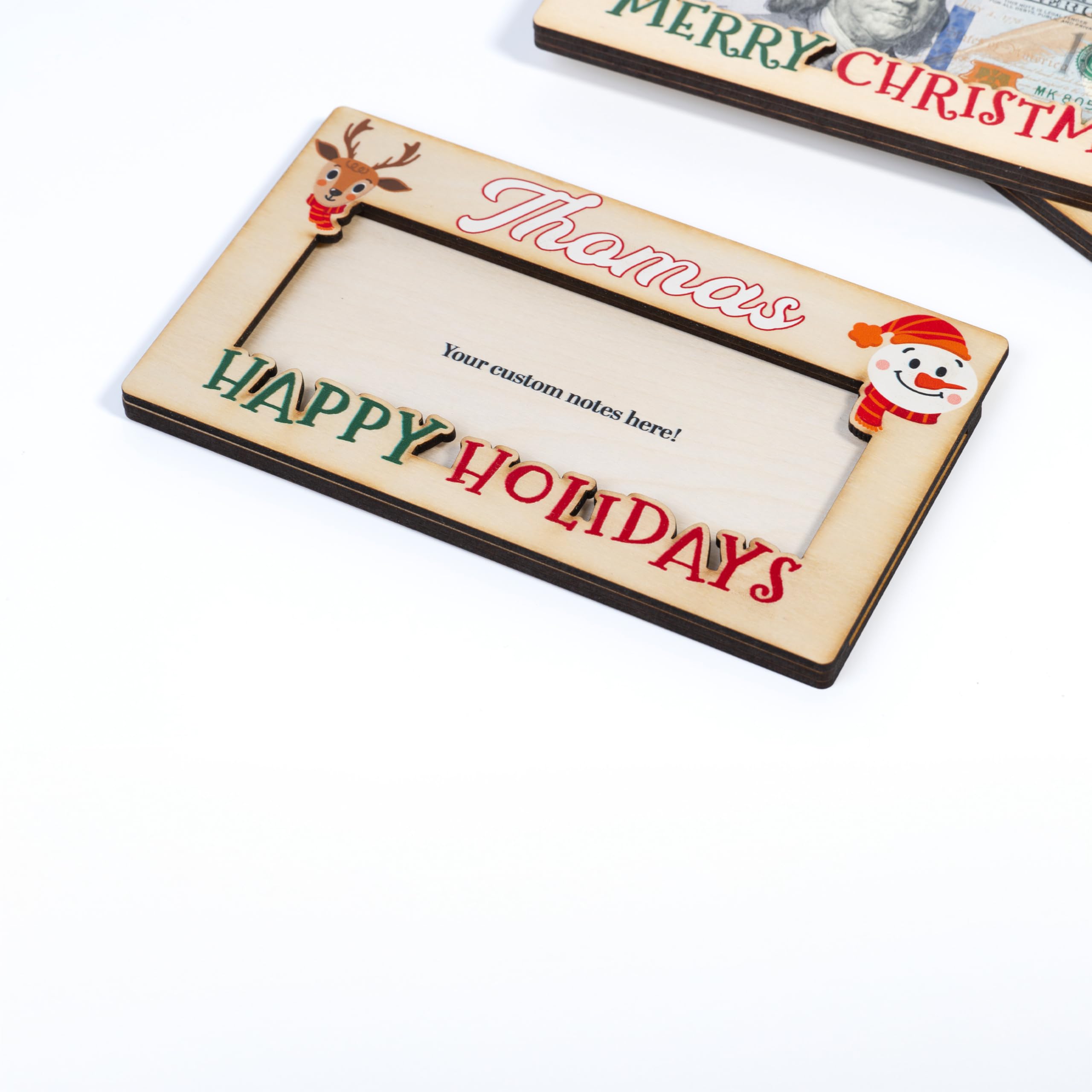 Personalized Christmas Money Holder - Custom Wooden Cash Gift Envelope with Name - Double Layer Design (6 Styles) - Perfect for Holiday Gifts, Stocking Stuffers & Christmas Presents